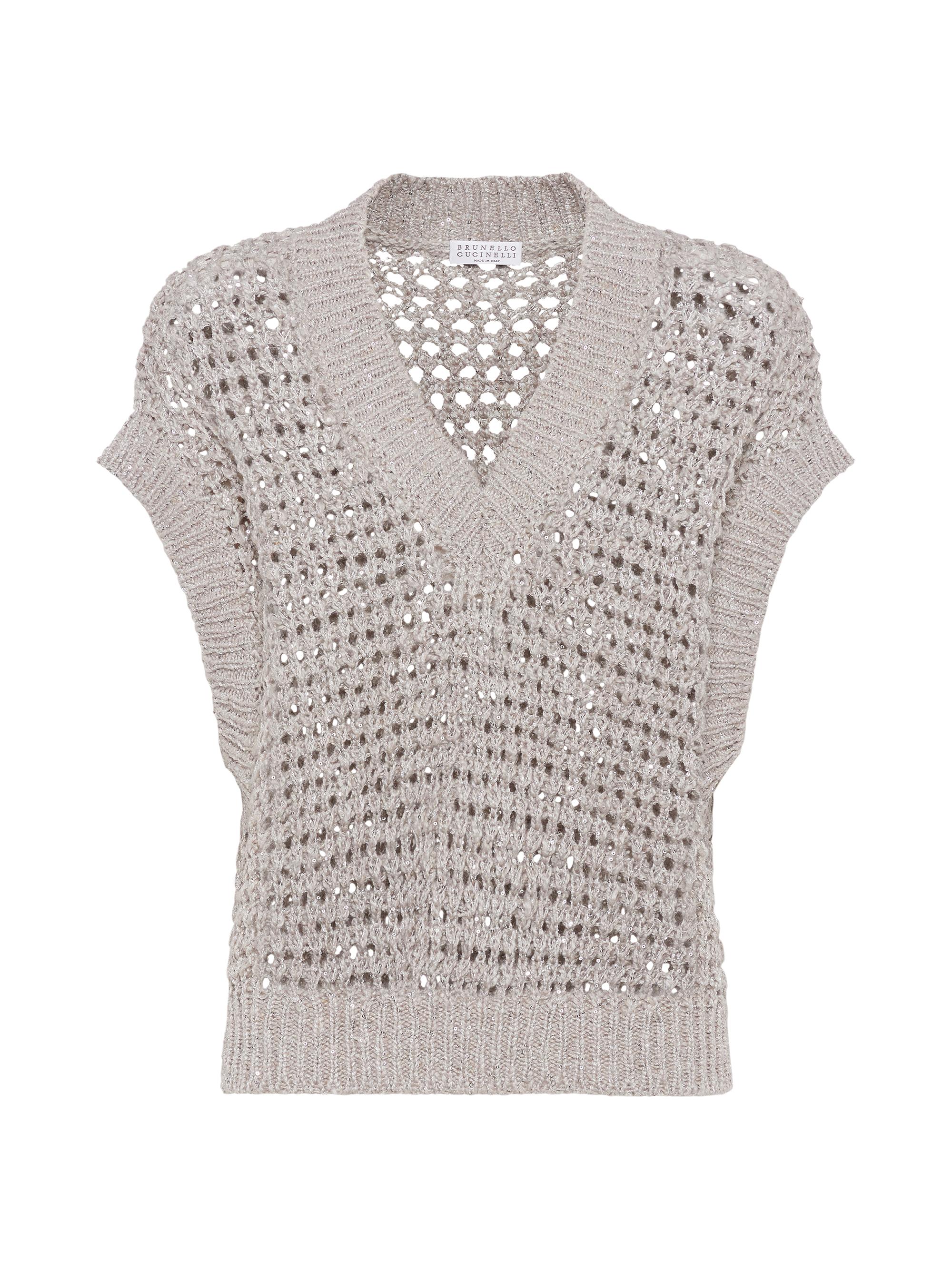 Brunello Cucinelli Women's Silk and Linen Rustic Dazzling Net Sweater - Light Grey