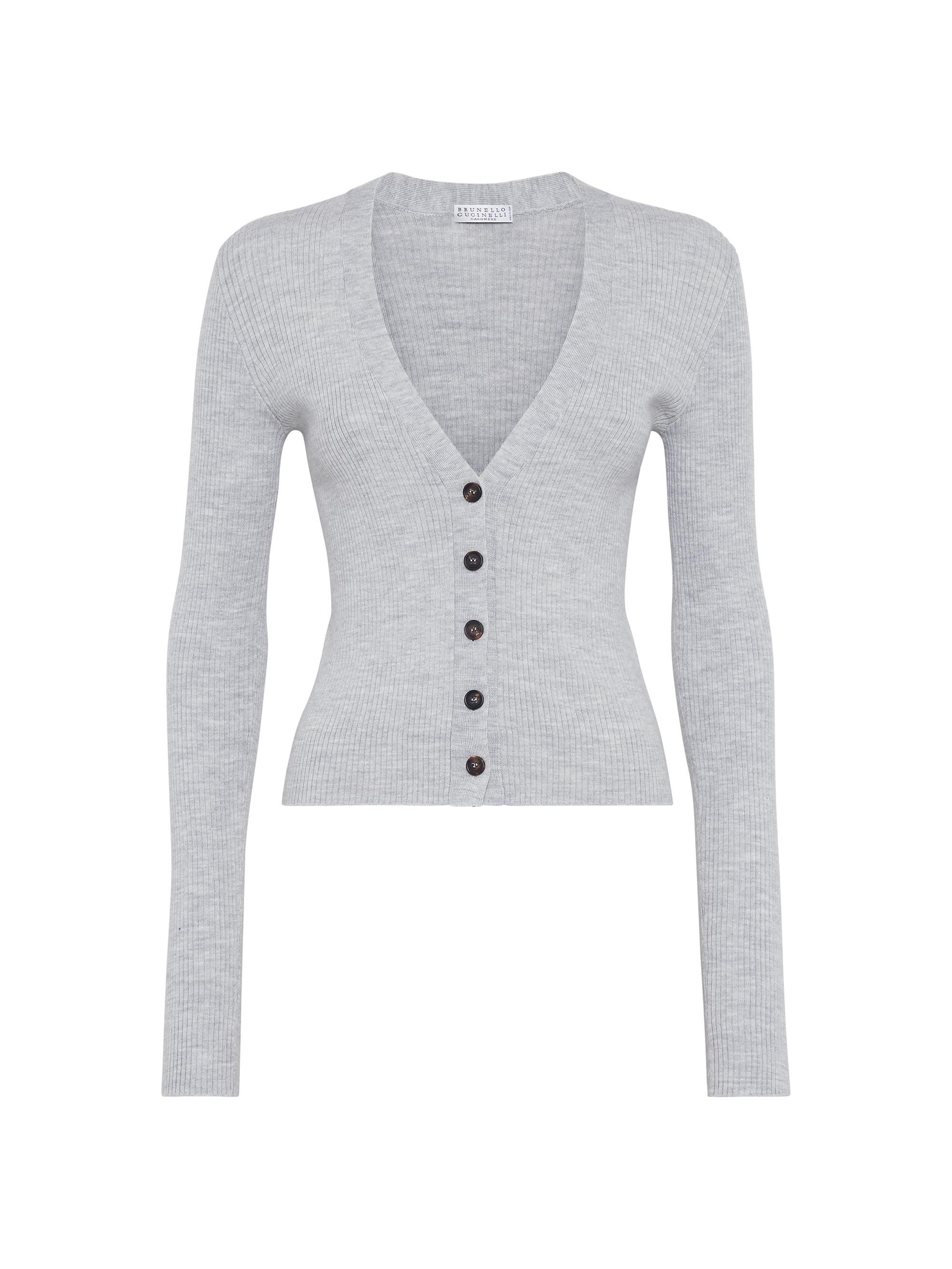 Brunello Cucinelli Women's Virgin Wool and Cashmere Rib Knit Cardigan - Grey