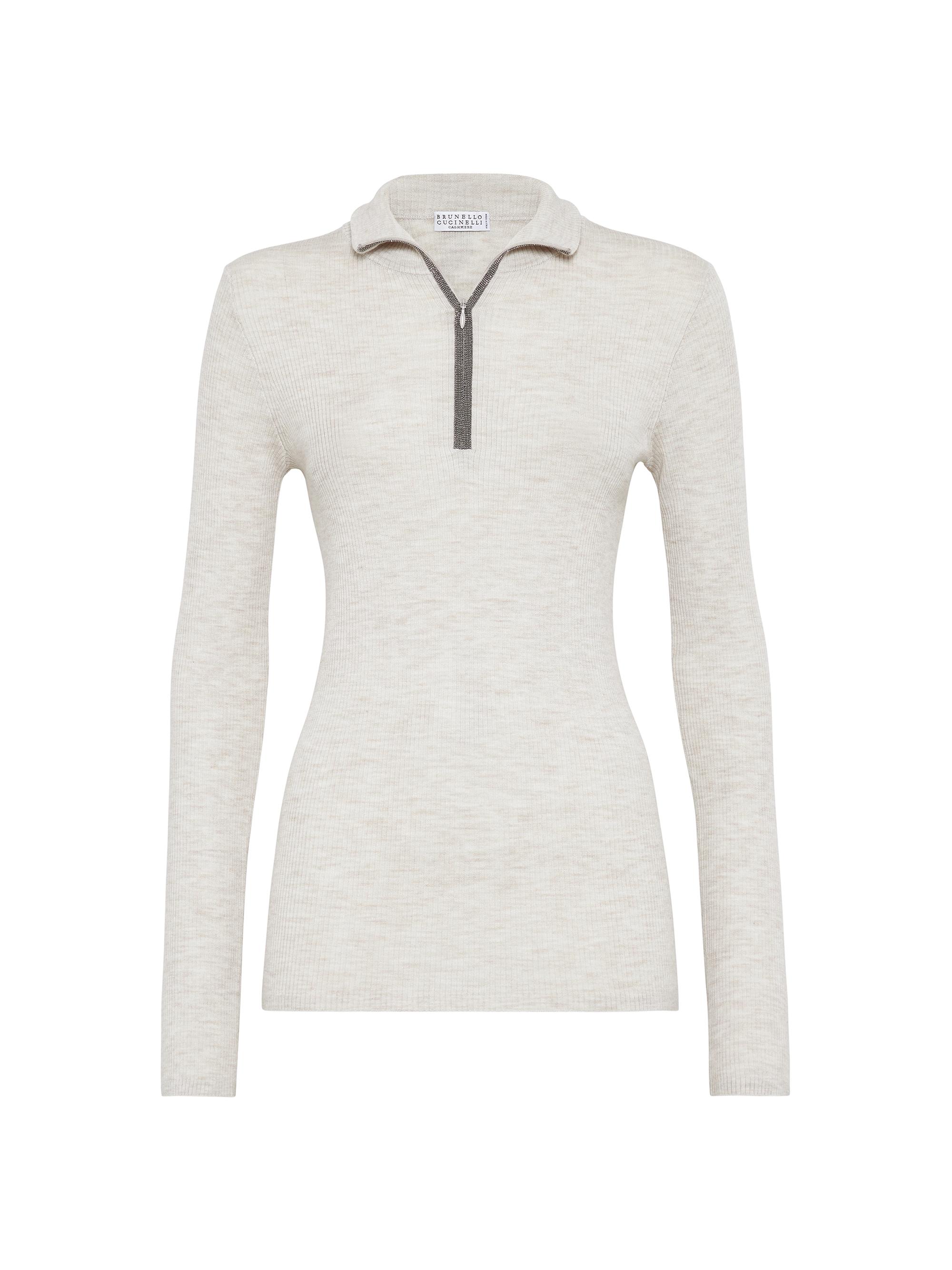 Brunello Cucinelli Women's Virgin Wool and Cashmere Rib Knit Lightweight Sweater - Pearl Grey