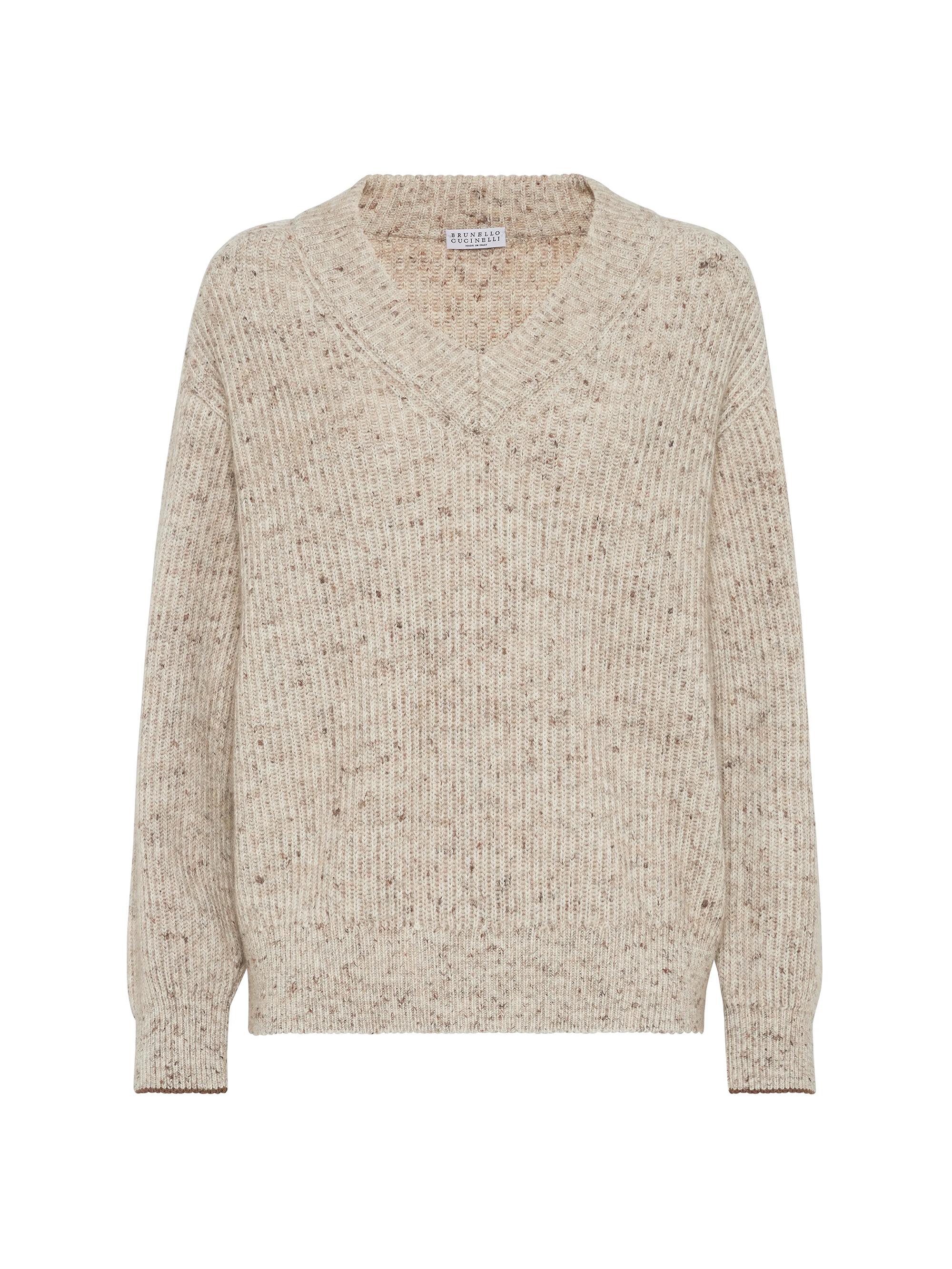 Brunello Cucinelli Women's Flecked Wool, Mohair and Linen English Rib Sweater - Beige