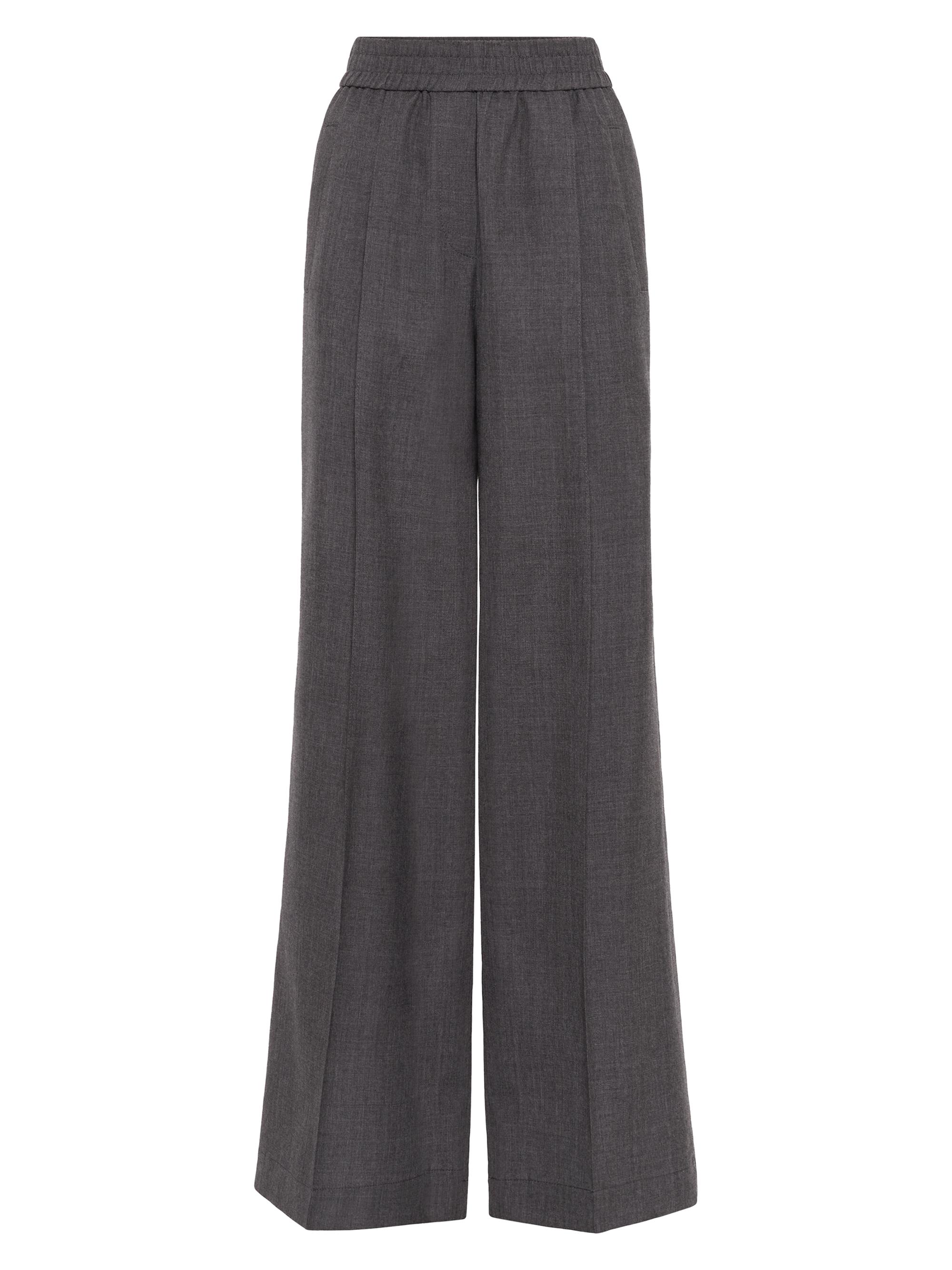 Brunello Cucinelli Women's Virgin Wool Organza Loose Track Trousers - Dark Grey
