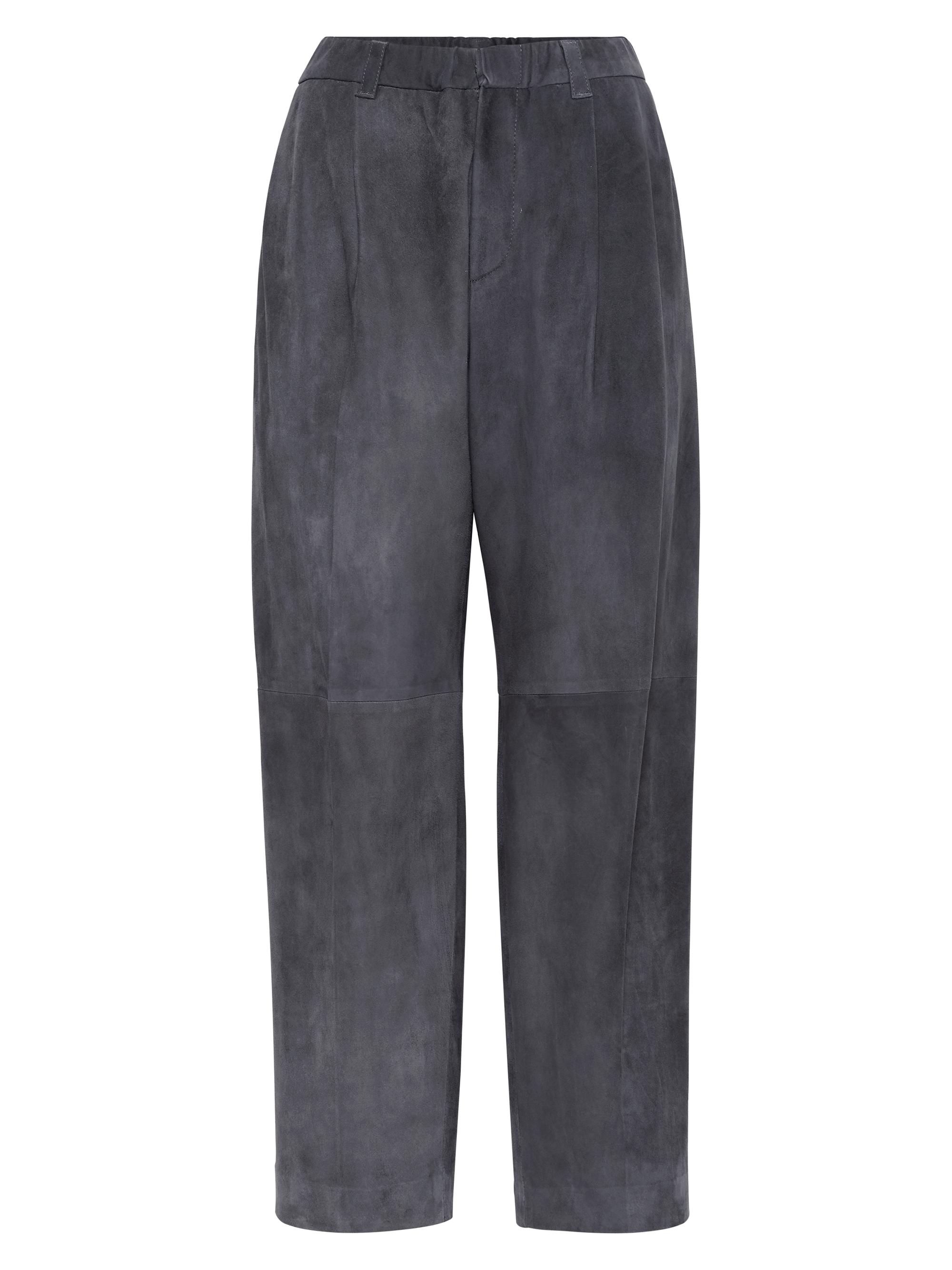 Brunello Cucinelli Women's Suede Cropped Baggy Trousers - Lead