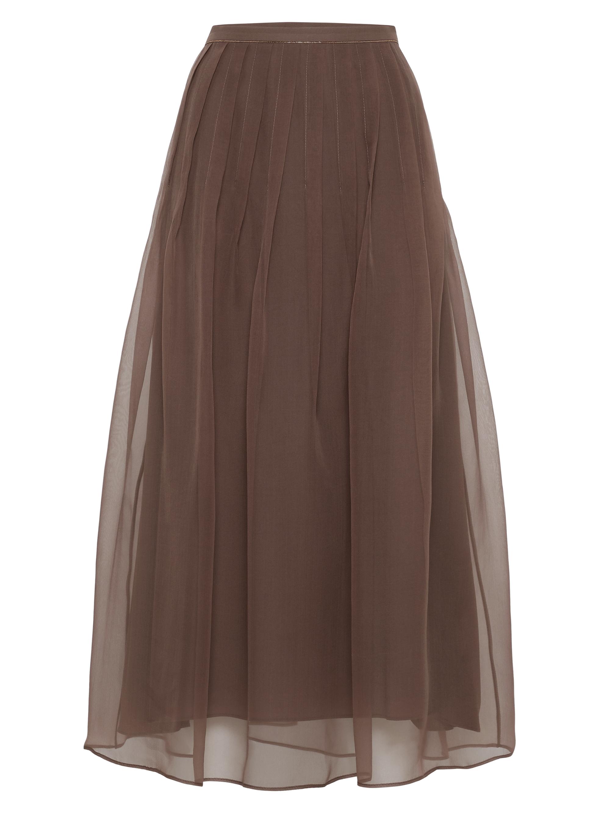 Brunello Cucinelli Women's Crispy Silk Pleated Midi Skirt - Brown