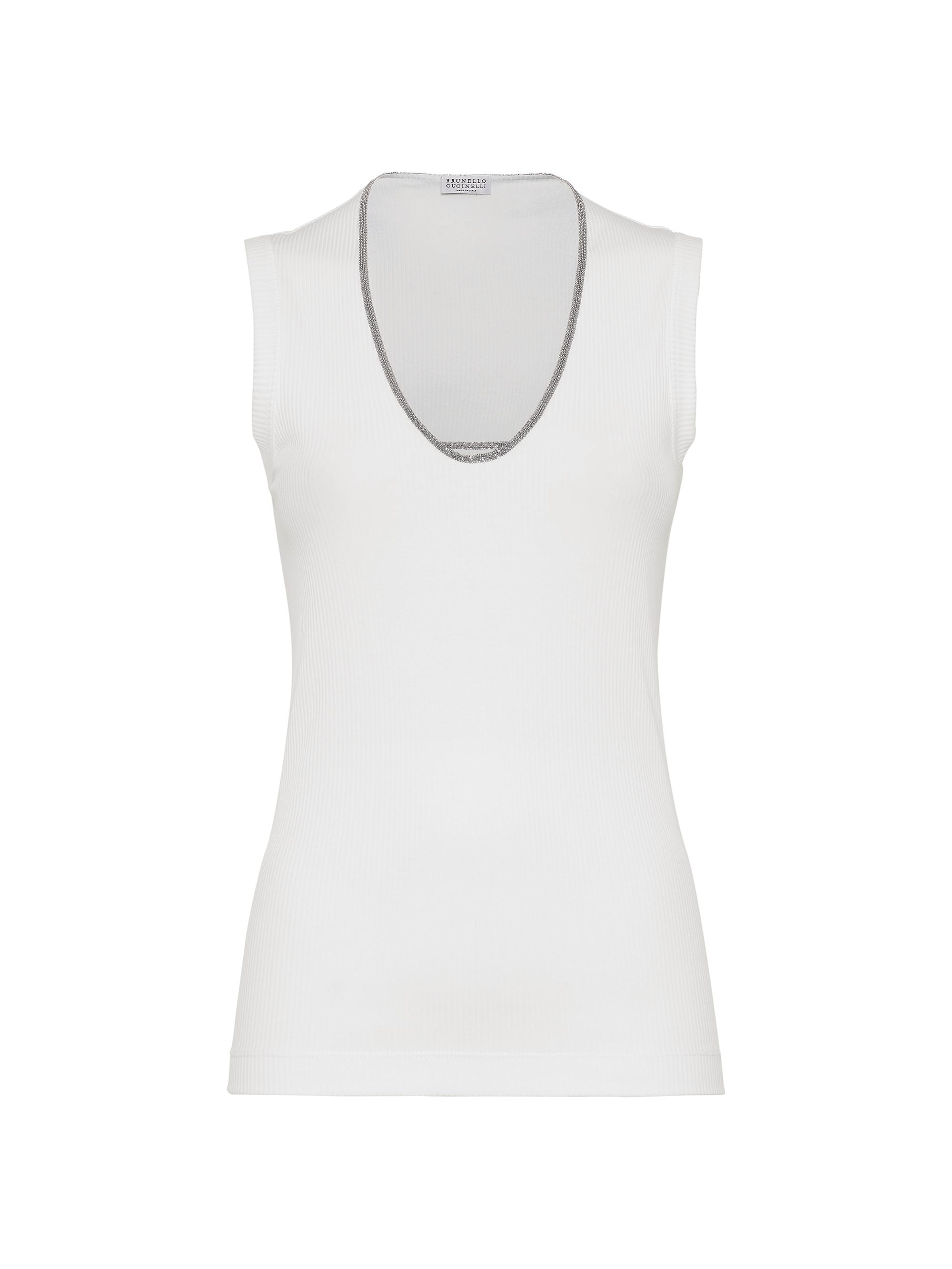 Brunello Cucinelli Women's Comfort Cotton Ribbed Jersey Top - White