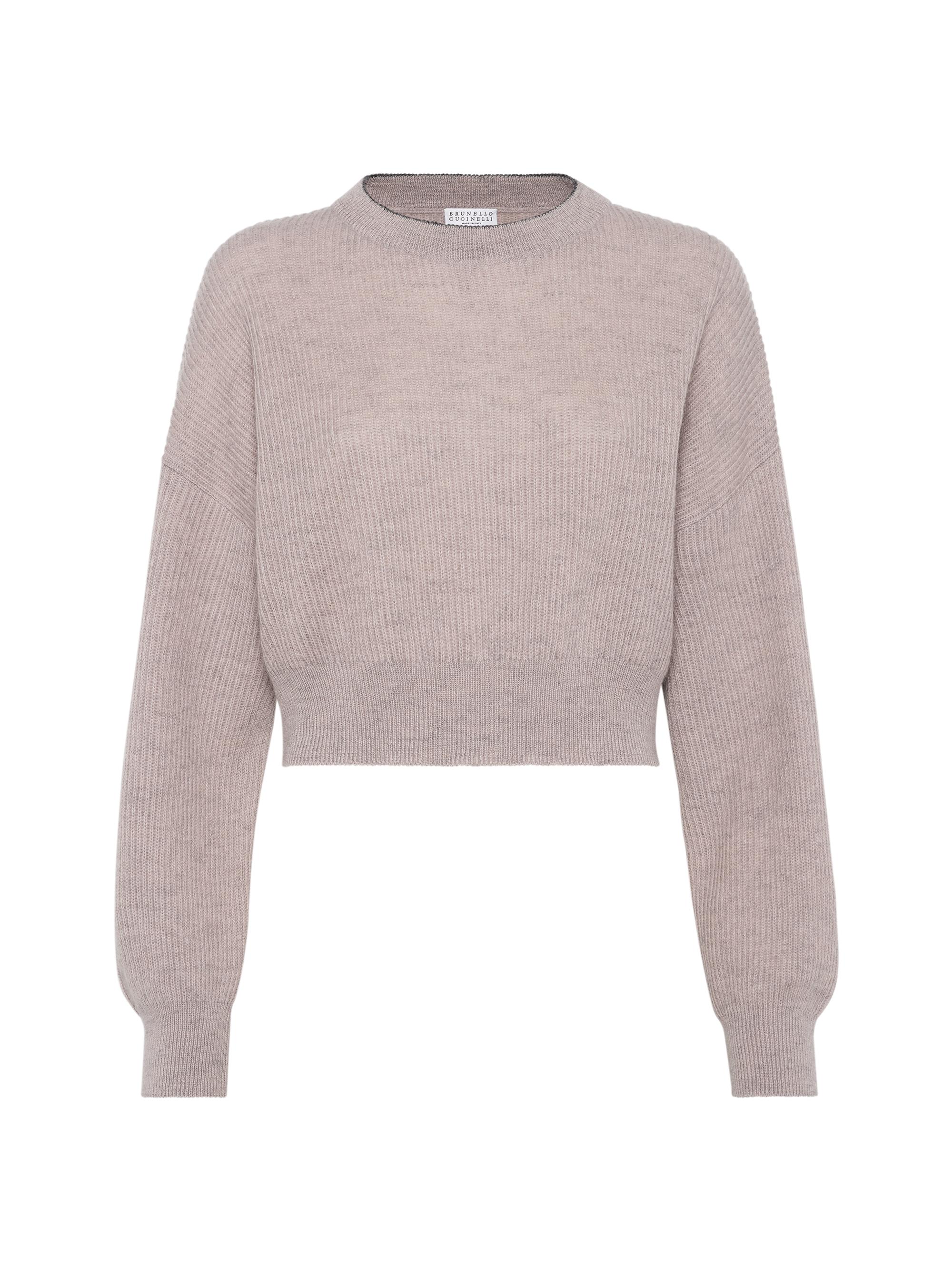 Brunello Cucinelli Women's Cropped Mohair and Wool English Rib Sweater with Monili - Antique Pink