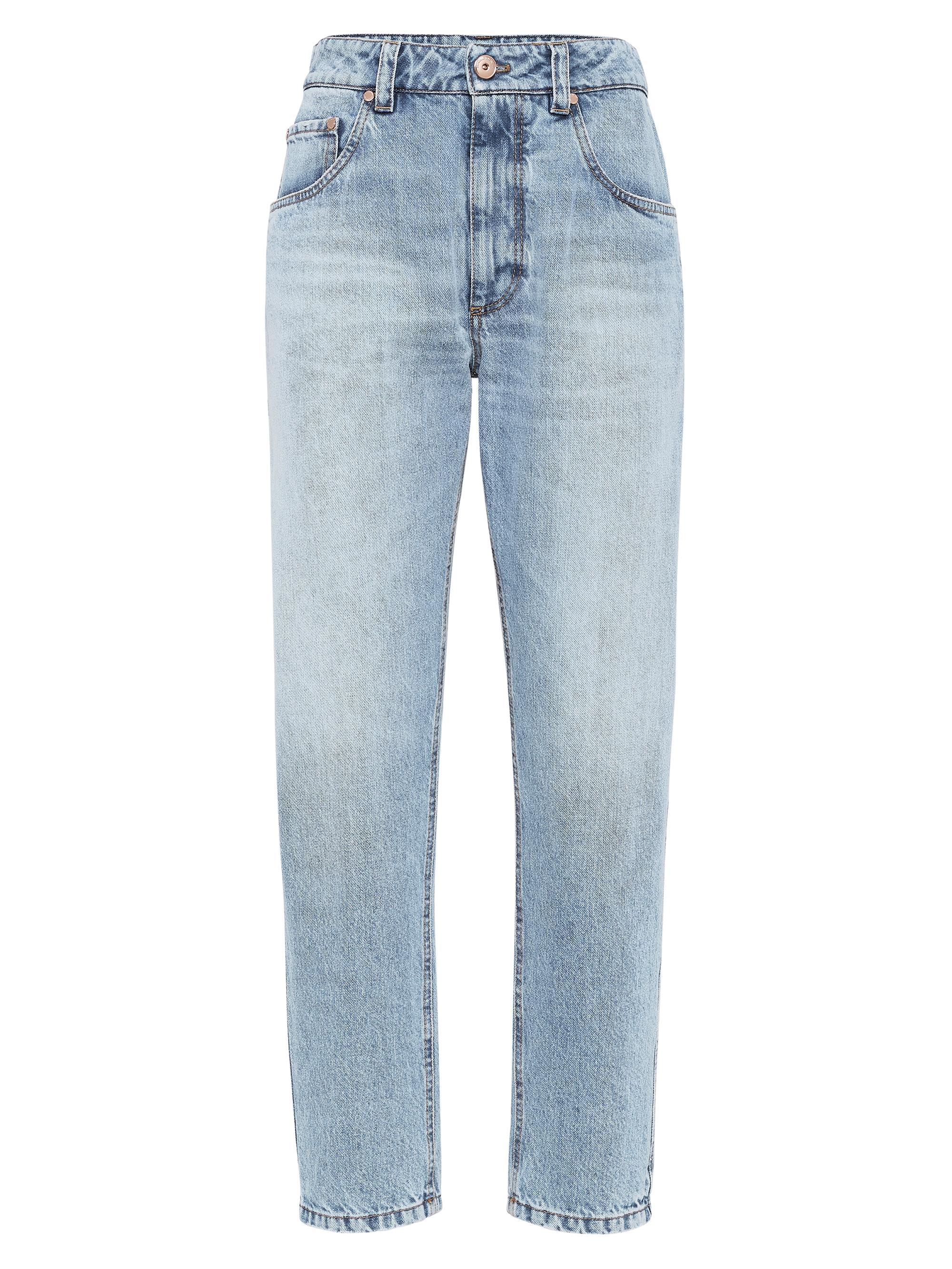 Brunello Cucinelli Women's Authentic Denim Straight Jeans with Shiny Bartack - Light Denim