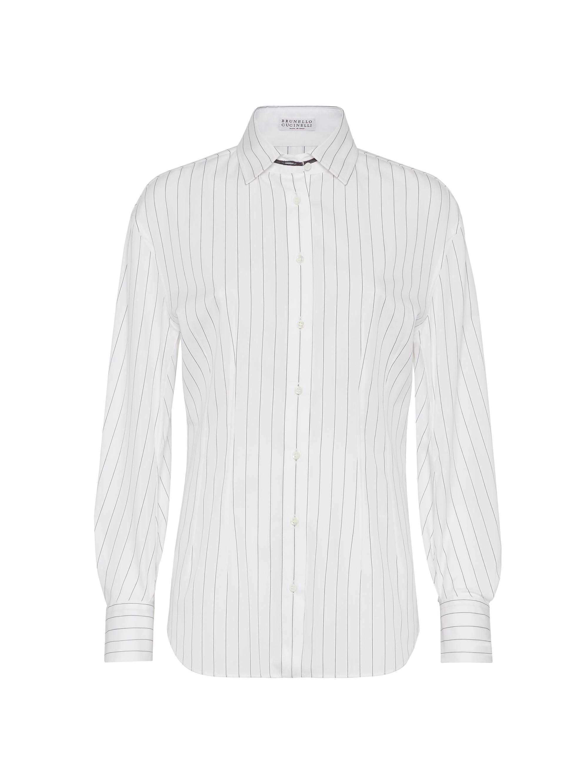 Brunello Cucinelli Women's Striped Cotton and Silk Poplin Shirt with Monili - White