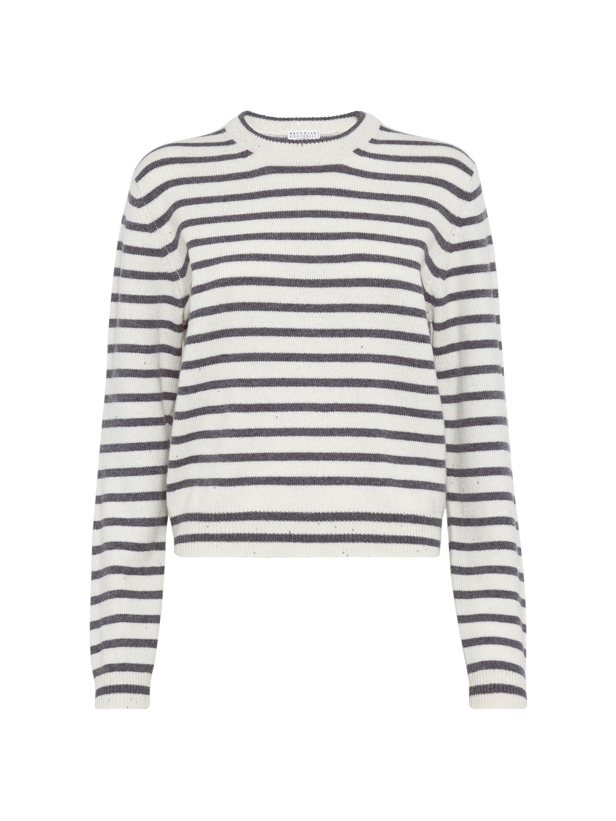 Brunello Cucinelli Women's Virgin Wool and Silk Sparkling & Dazzling Striped Sweater - Panama