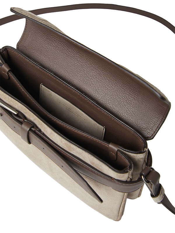 Shop Brunello Cucinelli Suede Shoulder Bag with Belt Detail Shop Brunello Cucinelli Suede Shoulder Bag with Belt Detail