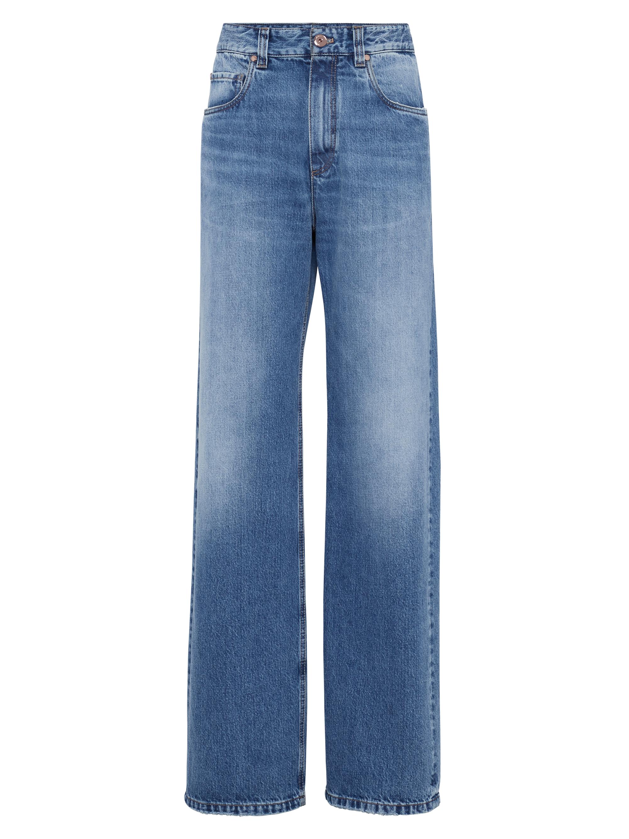 Brunello Cucinelli Women's Authentic Denim Loose Jeans with Shiny Tab - Medium Denim