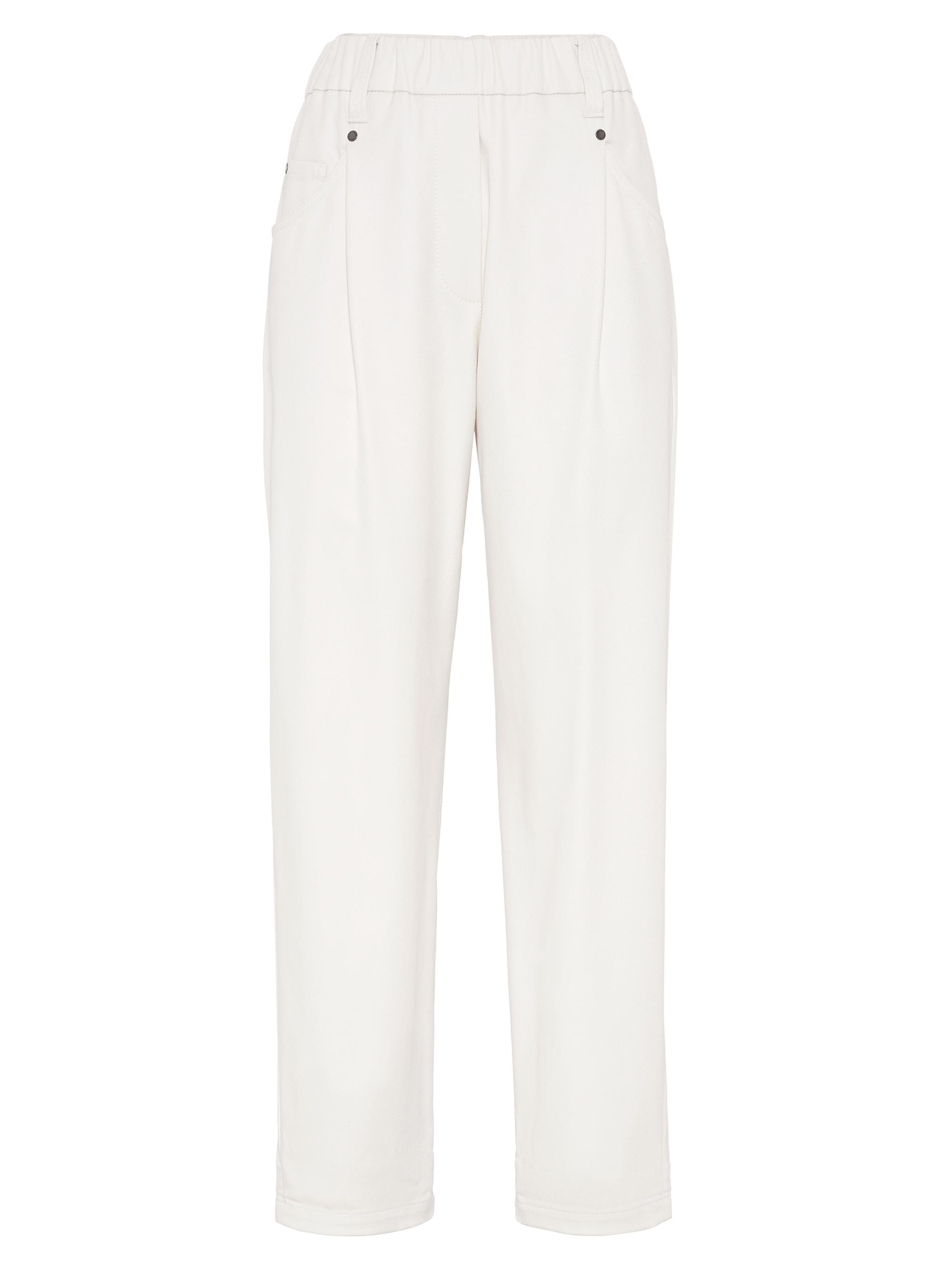 Brunello Cucinelli Women's Stretch Cotton Cover Baggy Pull-On Trousers - Snow