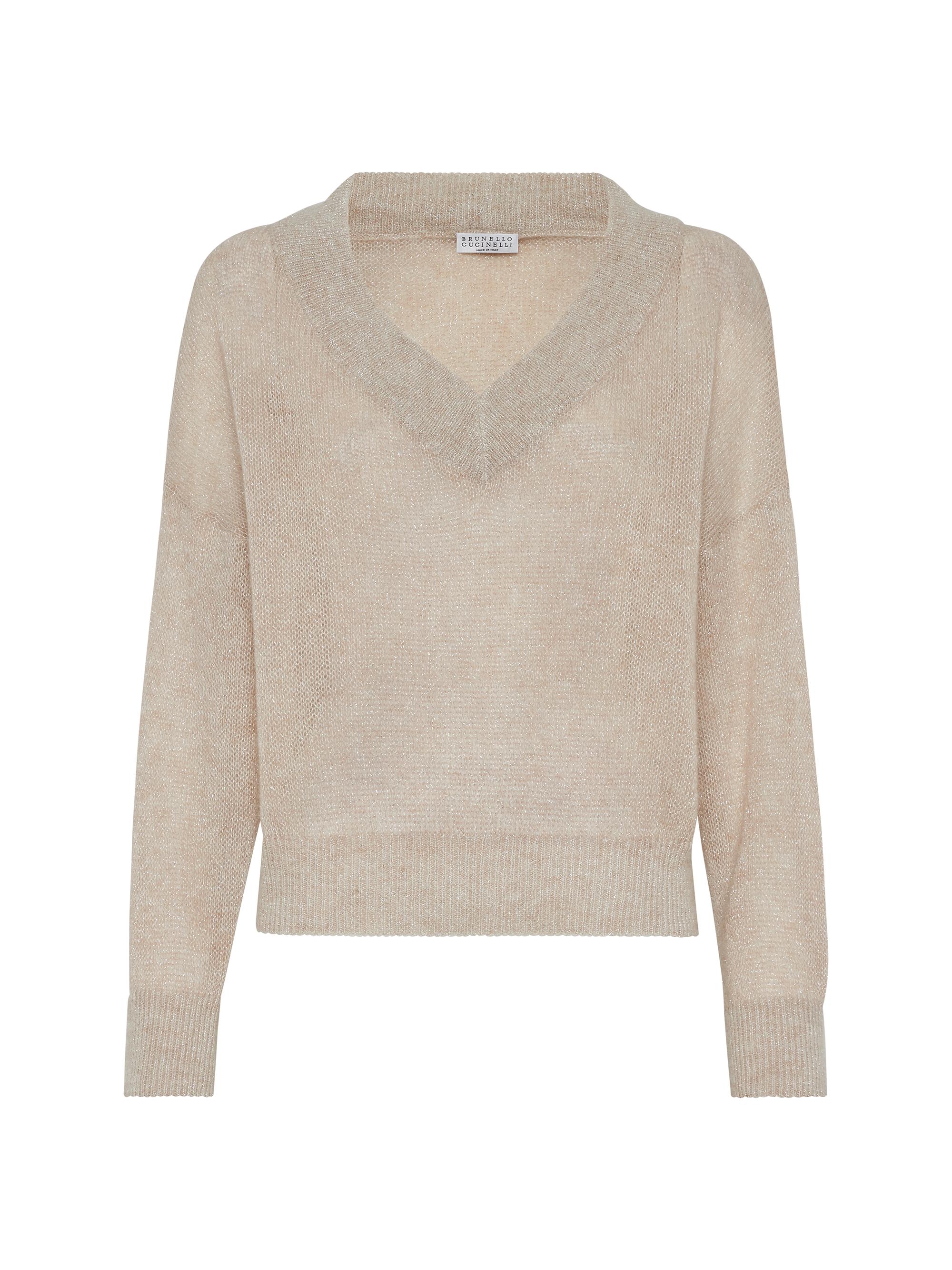 Brunello Cucinelli Women's Sparkling Mohair and Wool Sweater with Monili - Beige