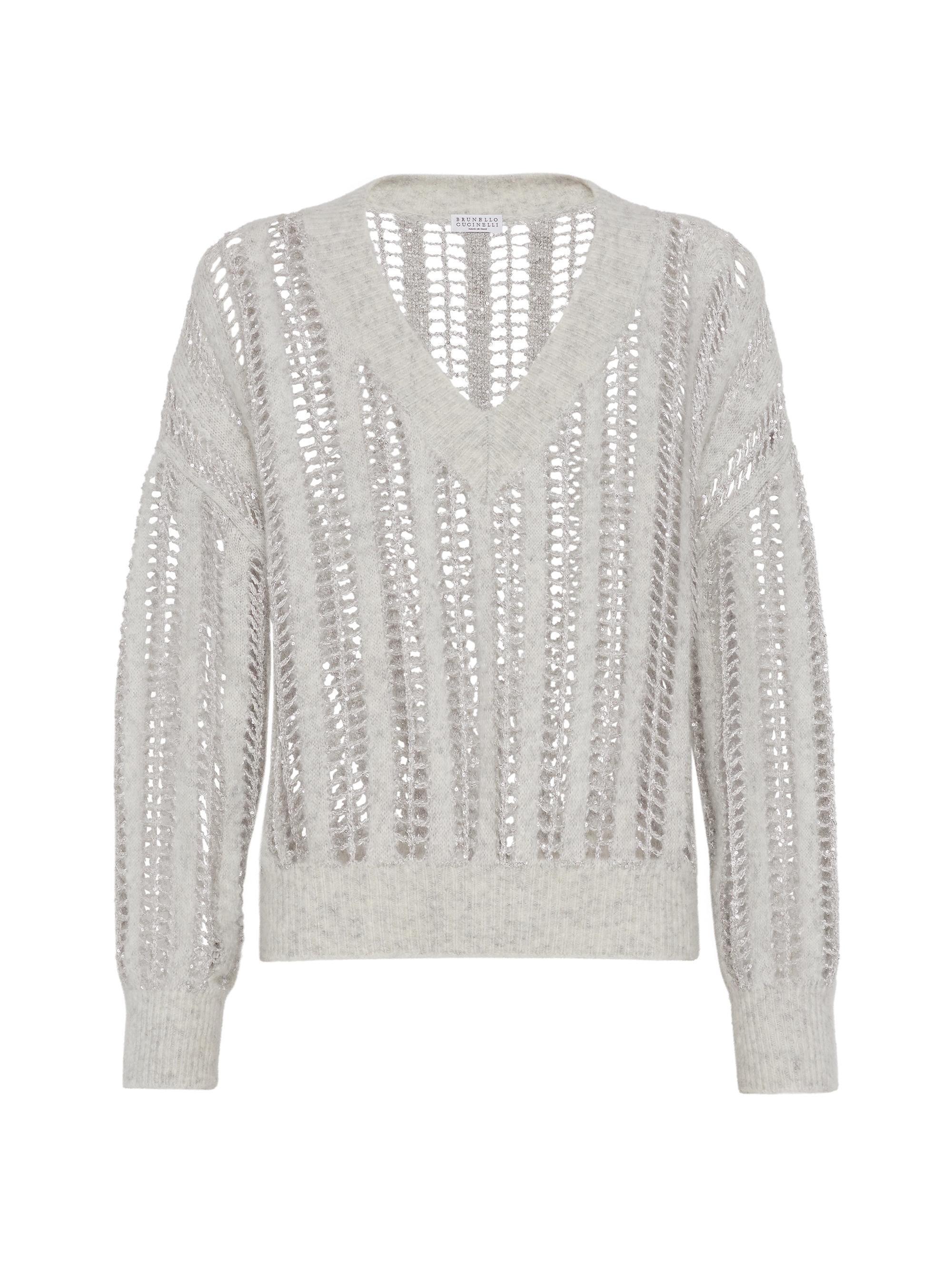 Brunello Cucinelli Women's Wool and Mohair Net Sweater - Pearl Grey