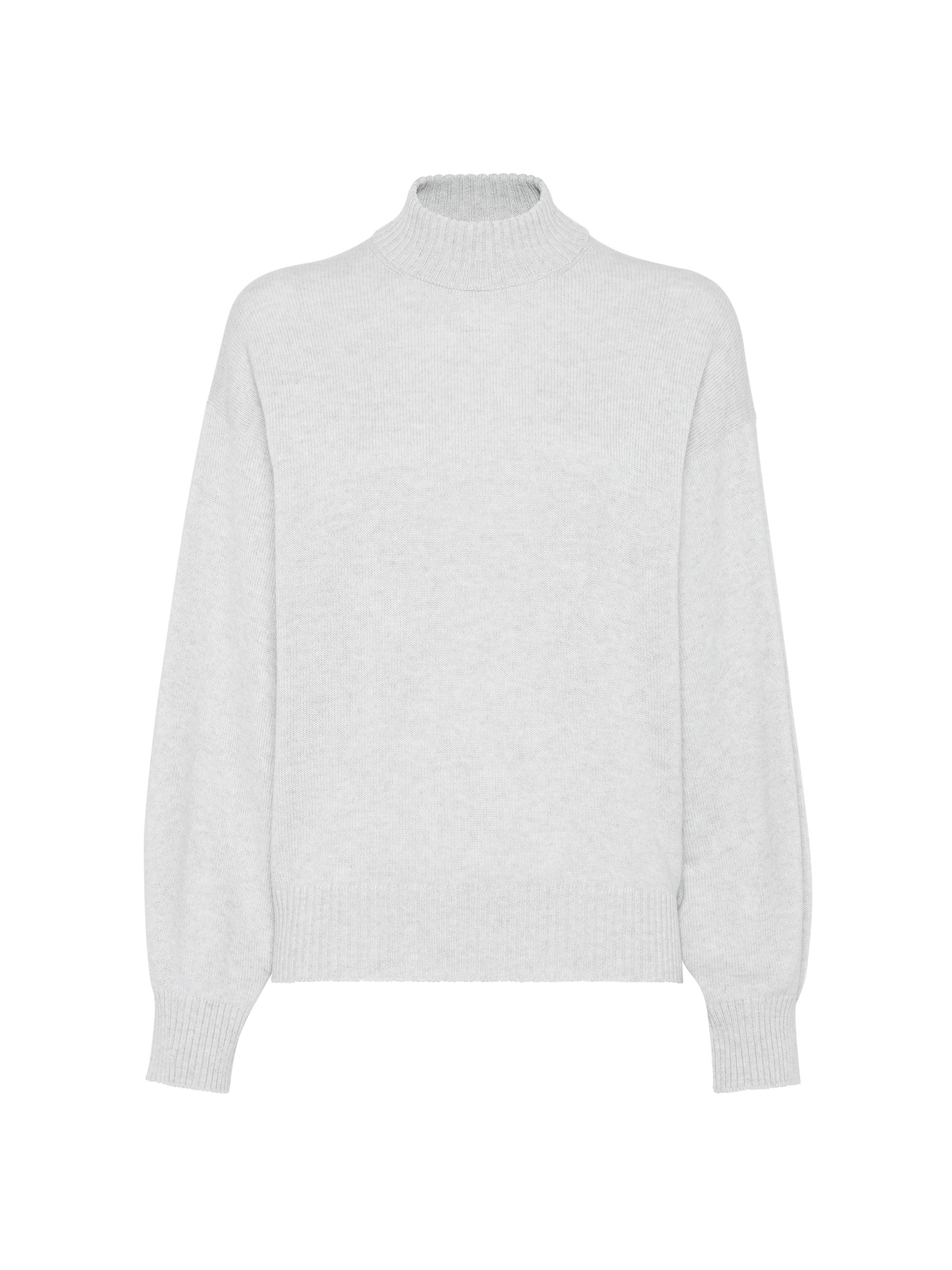 Brunello Cucinelli Women's Cashmere Mock Neck Sweater with Shiny Cuff Details - Fog