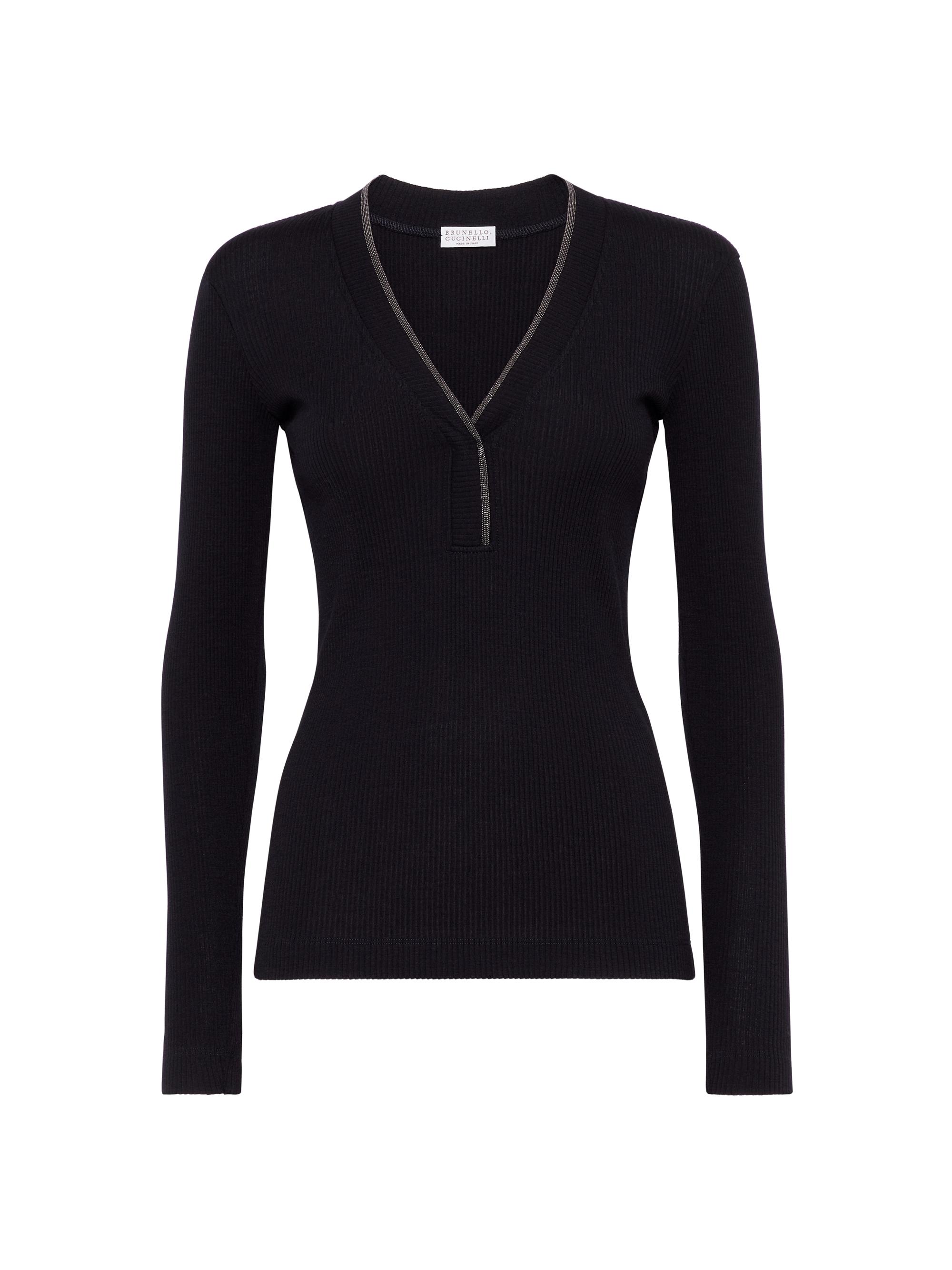 Brunello Cucinelli Women's Ribbed Wool Jersey Top - Navy