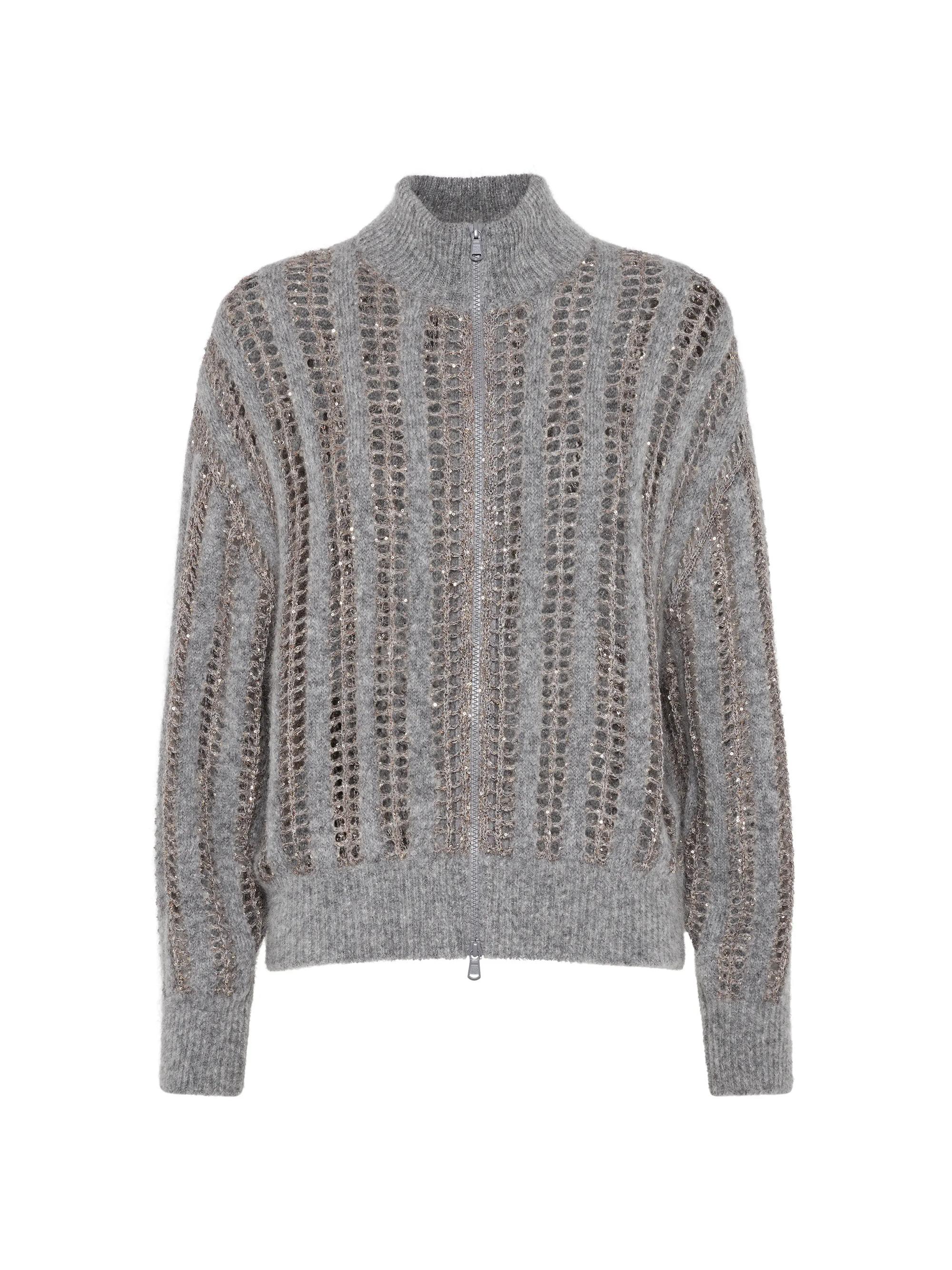 Brunello Cucinelli Women's Wool and Mohair Net Cardigan - Medium Grey