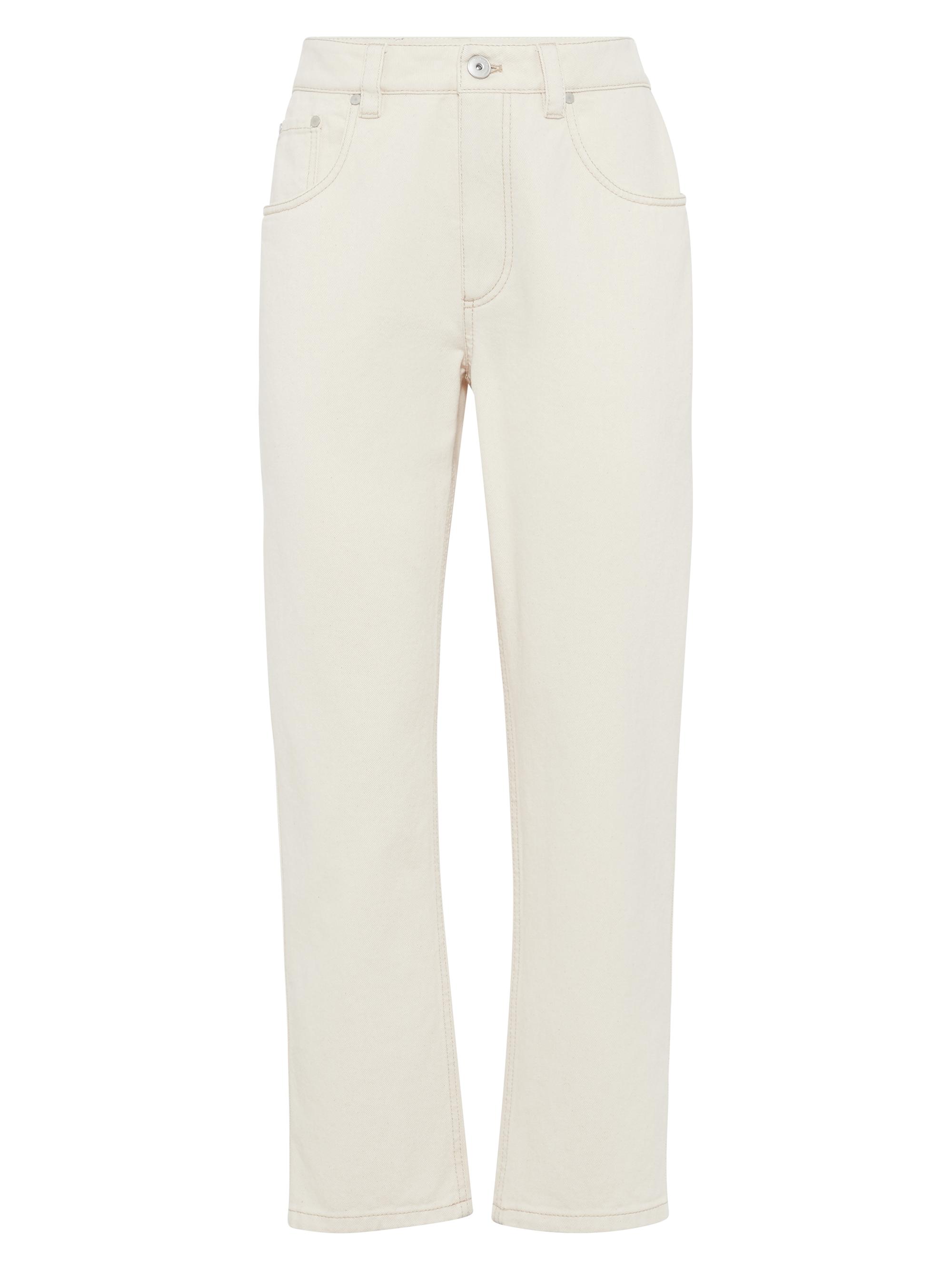 Brunello Cucinelli Women's Stretch Dyed Denim Straight Trousers - Ecru