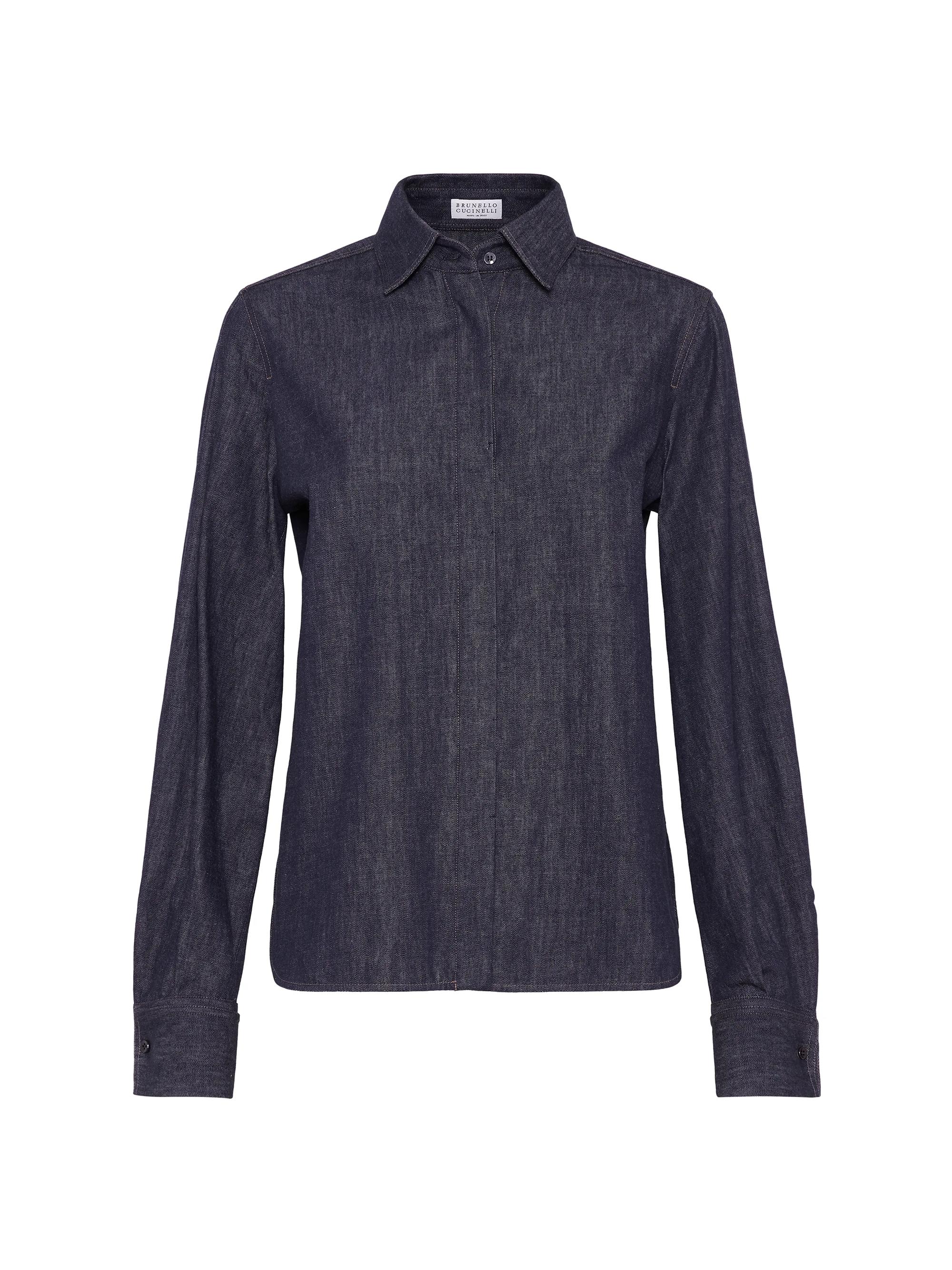 Brunello Cucinelli Women's No Fade Denim Shirt with Monili - Dark Denim