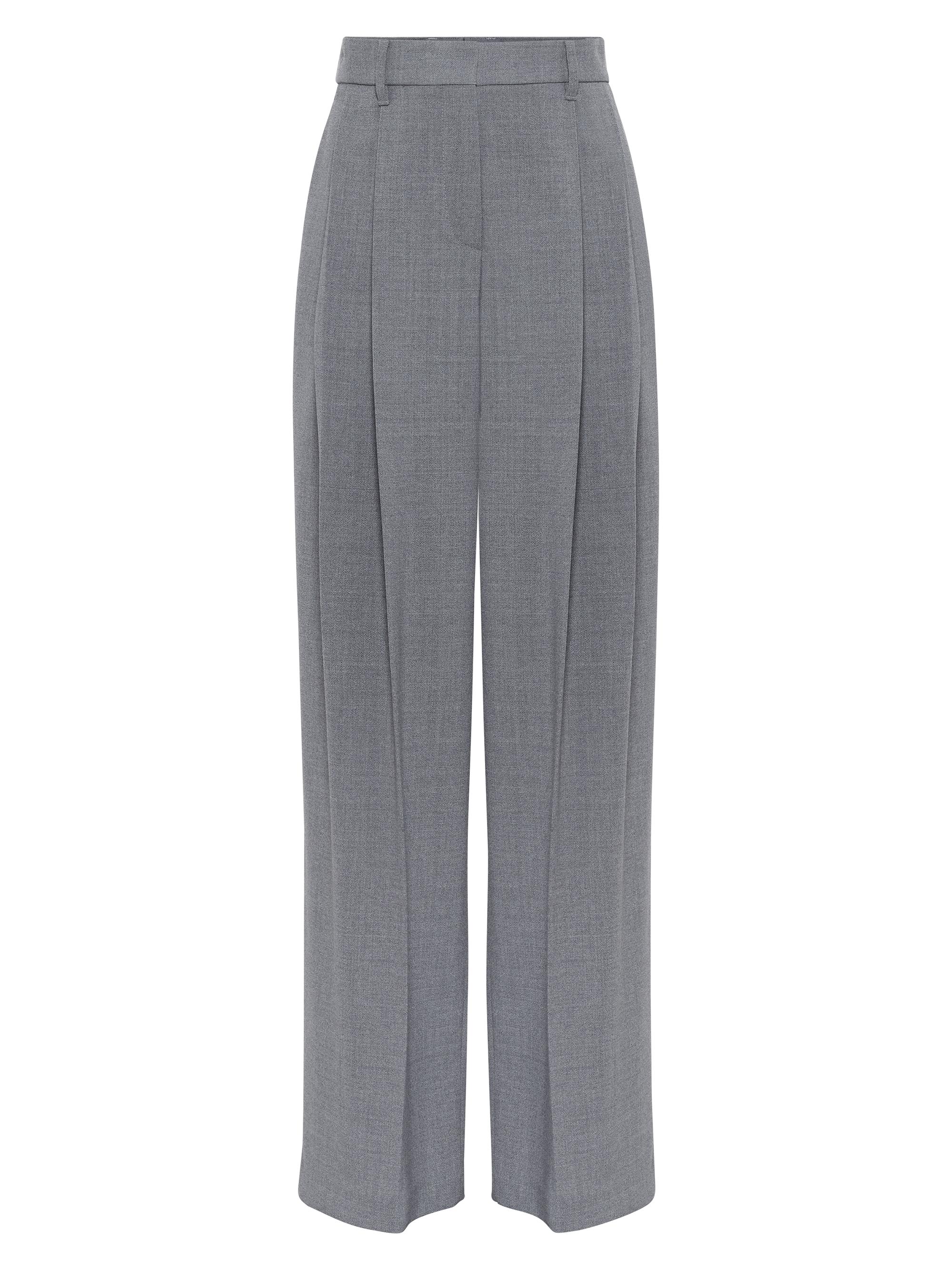 Brunello Cucinelli Women's Virgin Wool Panama Wide Pleated Trousers - Medium Grey