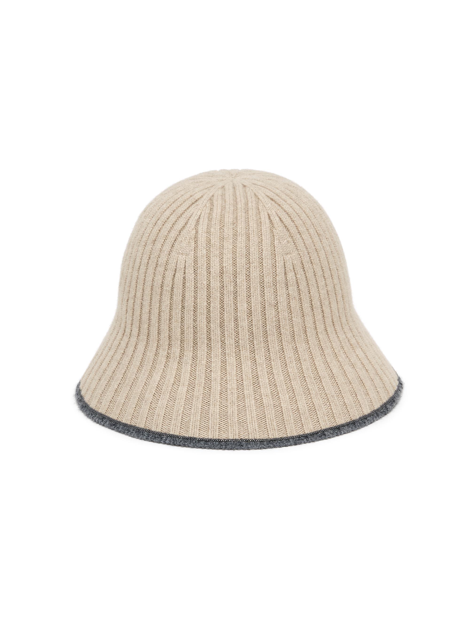 Brunello Cucinelli Women's Cashmere and Silk Rib Knit Bucket Hat with Monili - Camel