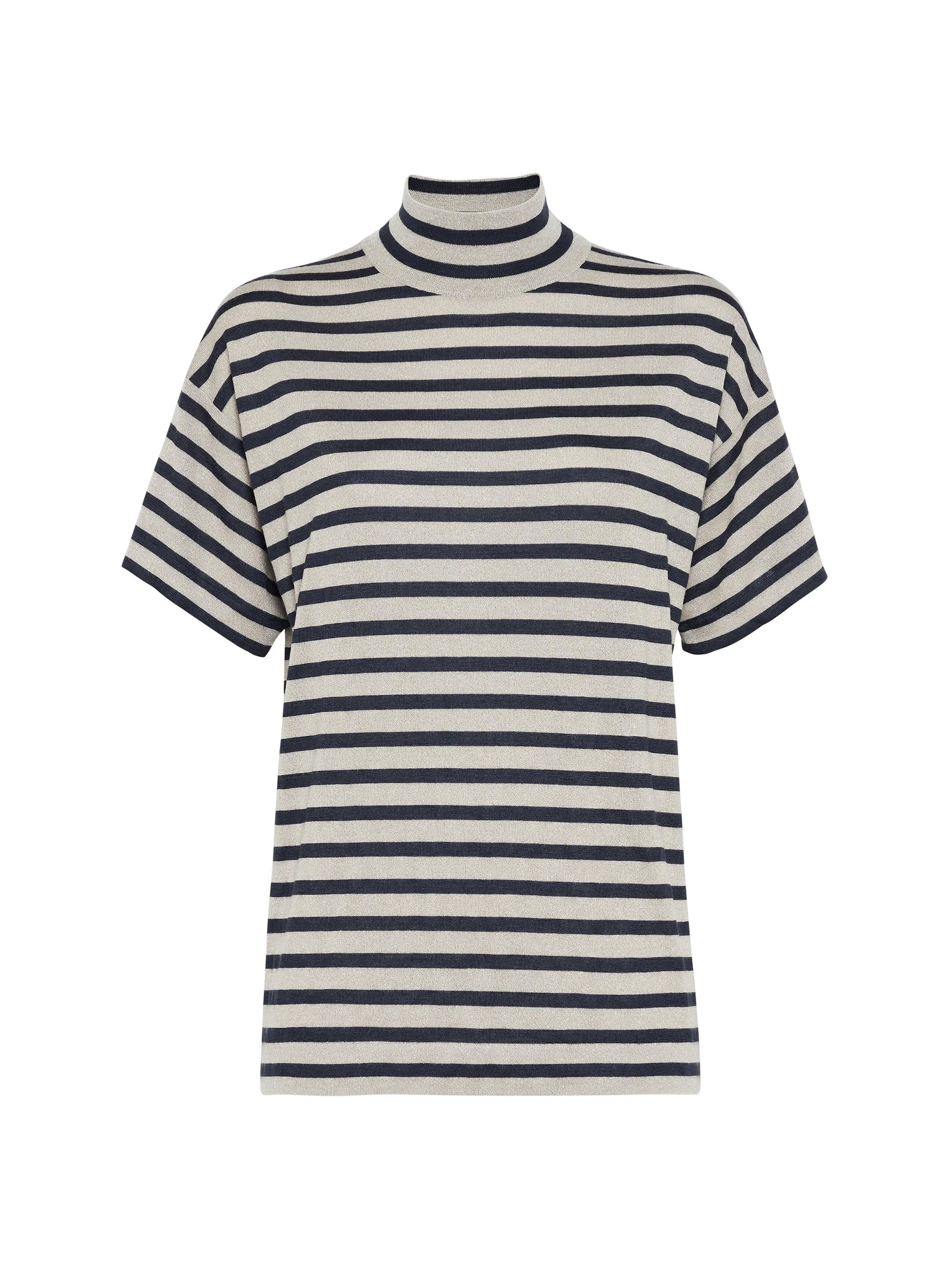 Brunello Cucinelli Women's Cashmere and Silk Sparkling Stripe Turtleneck Sweater - Camel