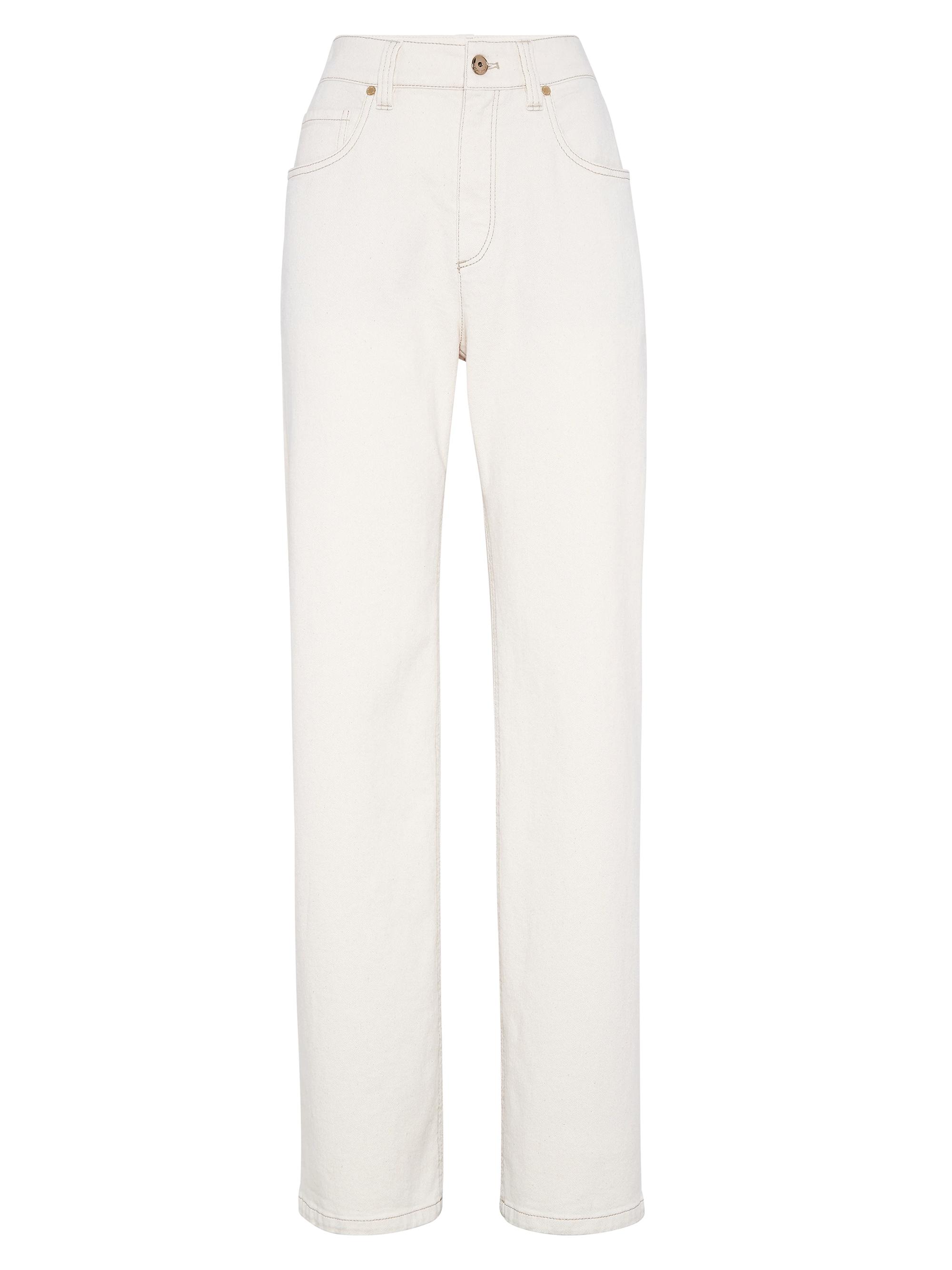 Brunello Cucinelli Women's Garment Dyed Comfort Denim Loose Jeans - Ecru