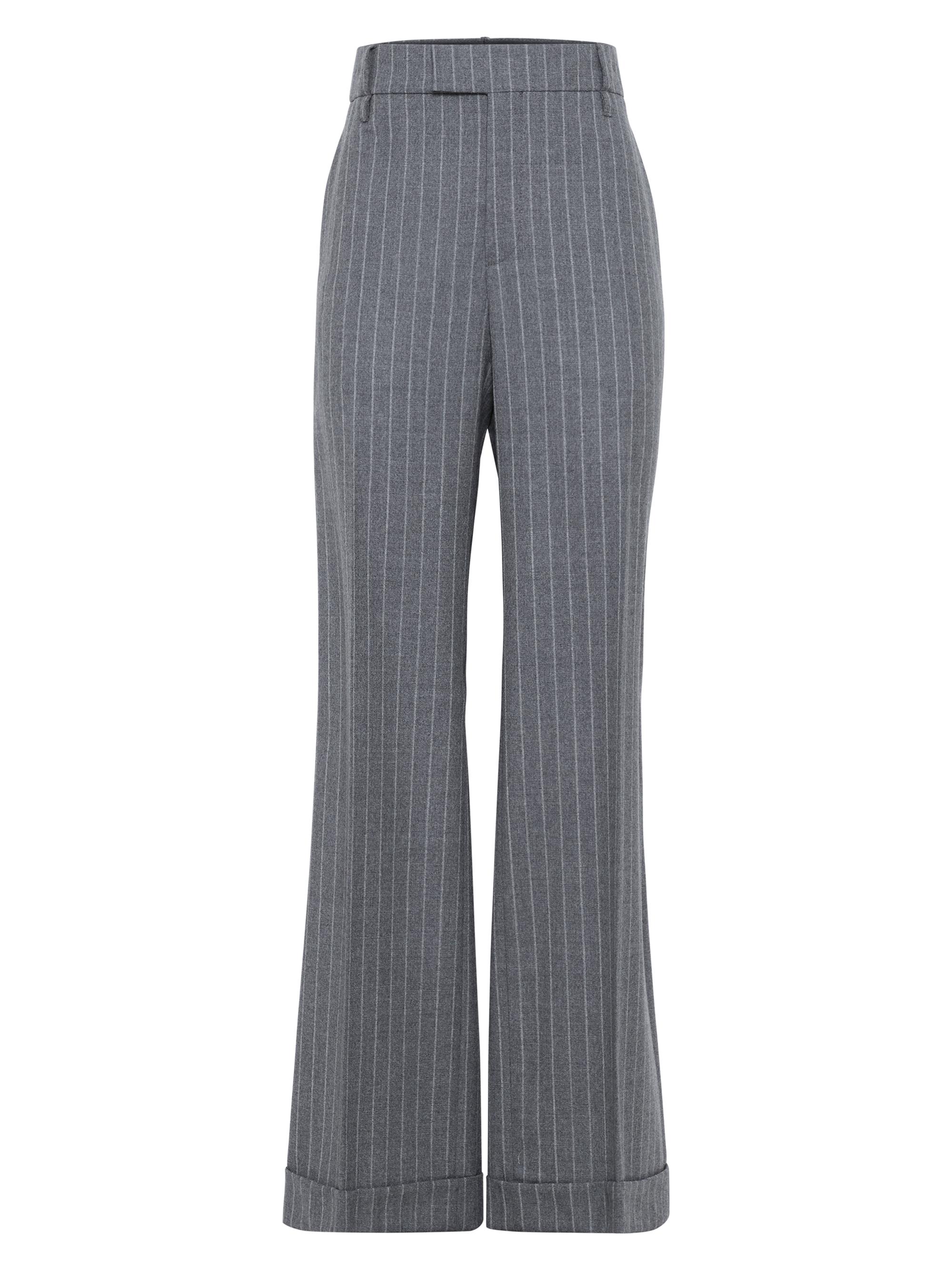 Brunello Cucinelli Women's Moulin Chalk Stripe Loose Flared Trousers - Medium Grey