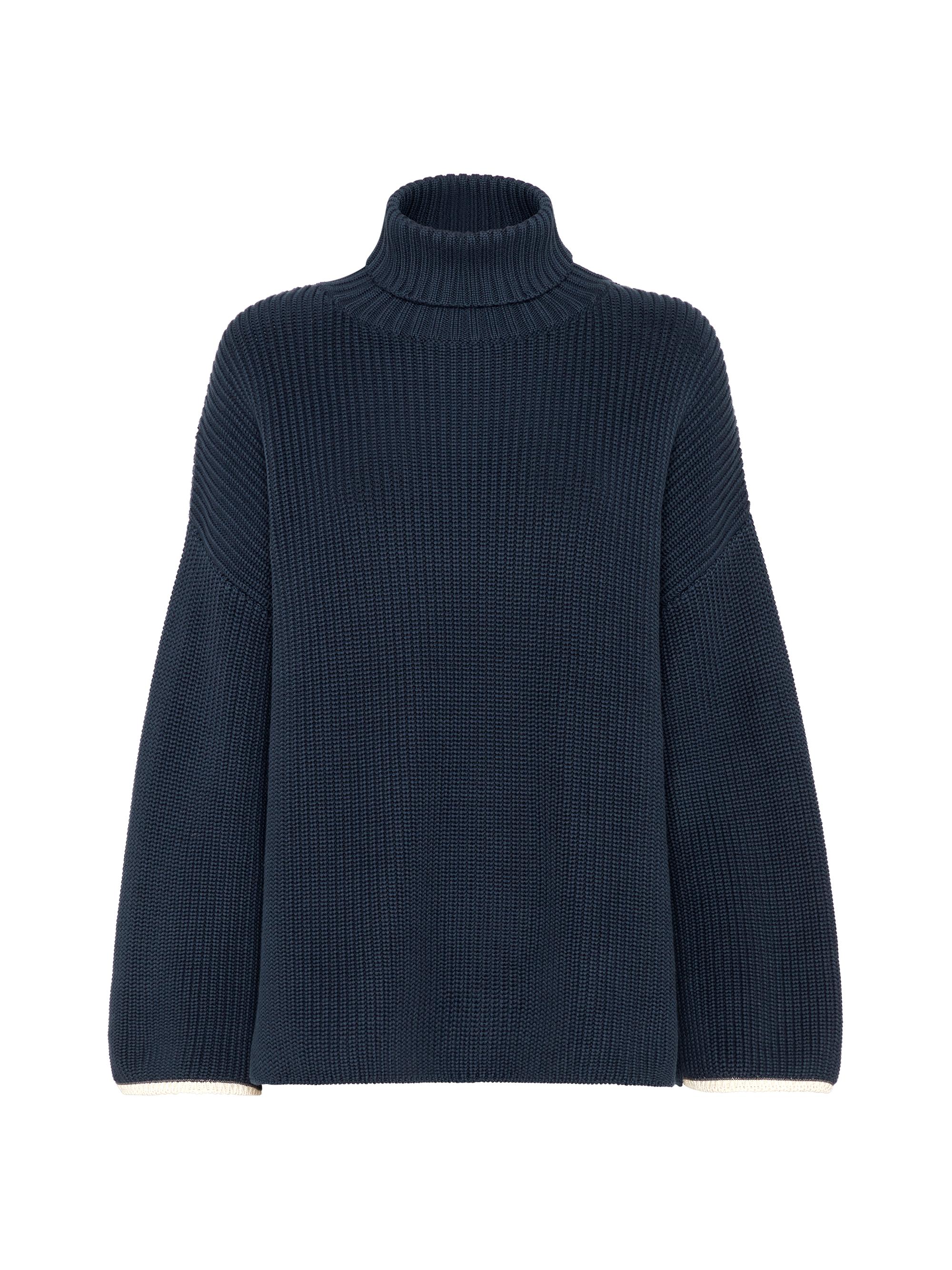Brunello Cucinelli Women's Cotton English Rib Turtleneck Sweater - Blue