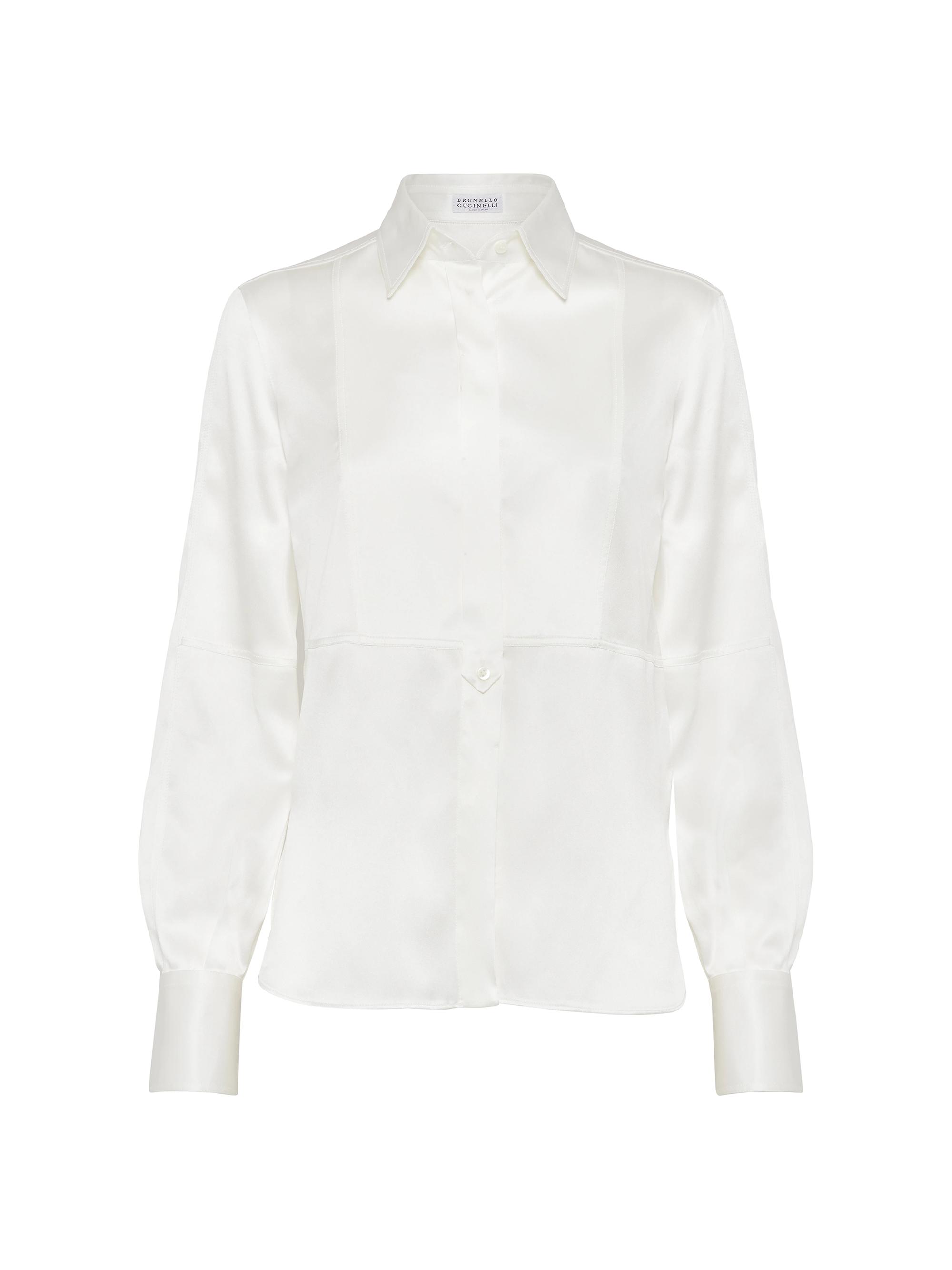 Brunello Cucinelli Women's Stretch Silk Satin Shirt - White