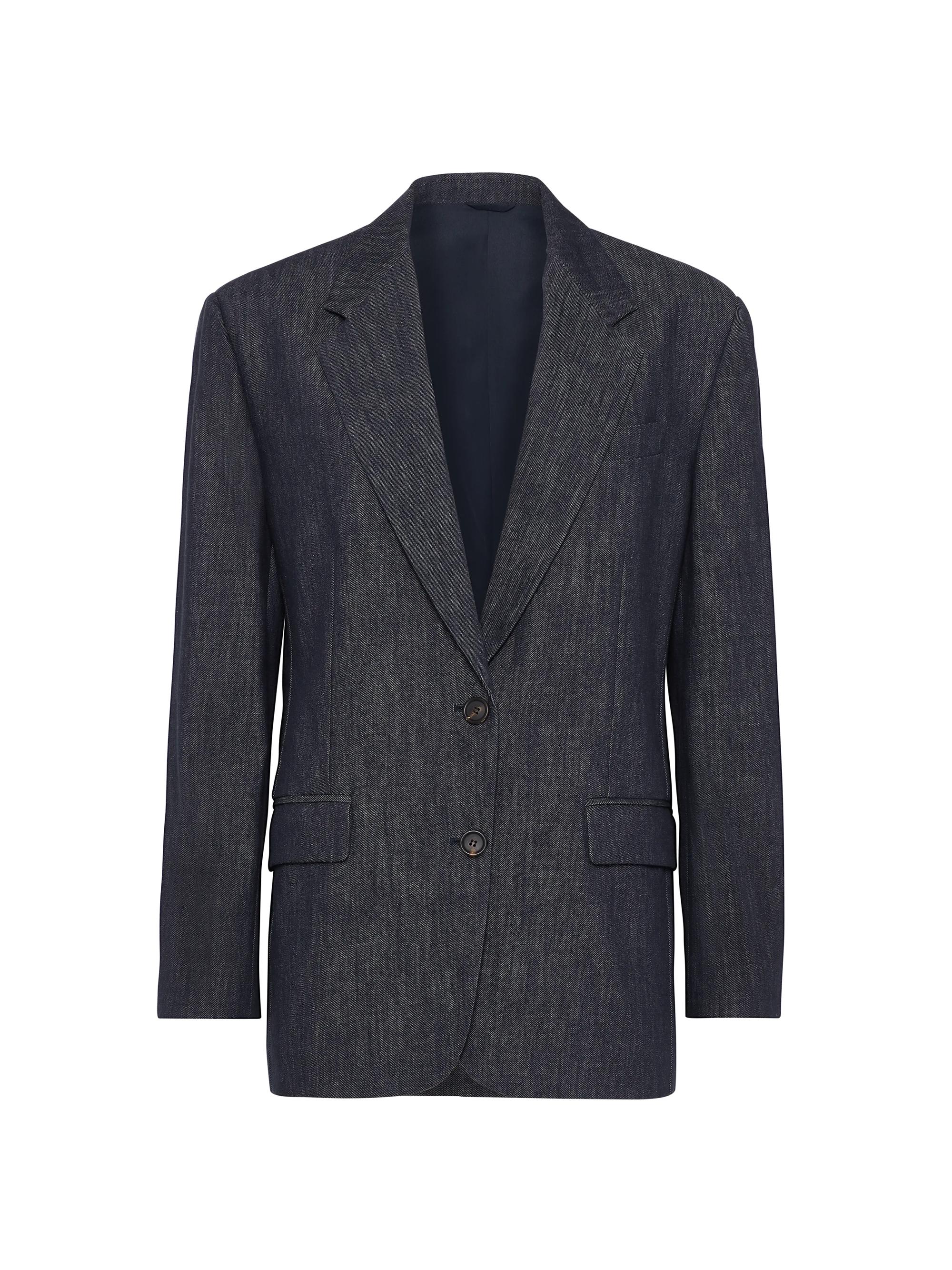 Brunello Cucinelli Women's Cotton Denim Effect Twill Blazer with Monili - Dark Denim