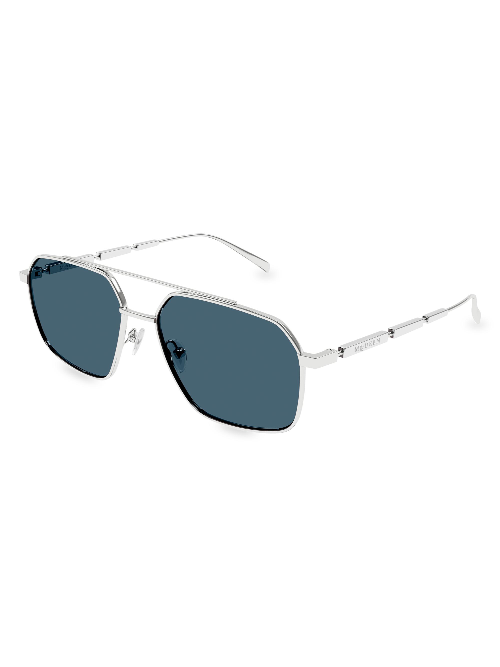 McQueen Men's Metal Plaque AM0477S 59MM Pilot Sunglasses - Blue Silver
