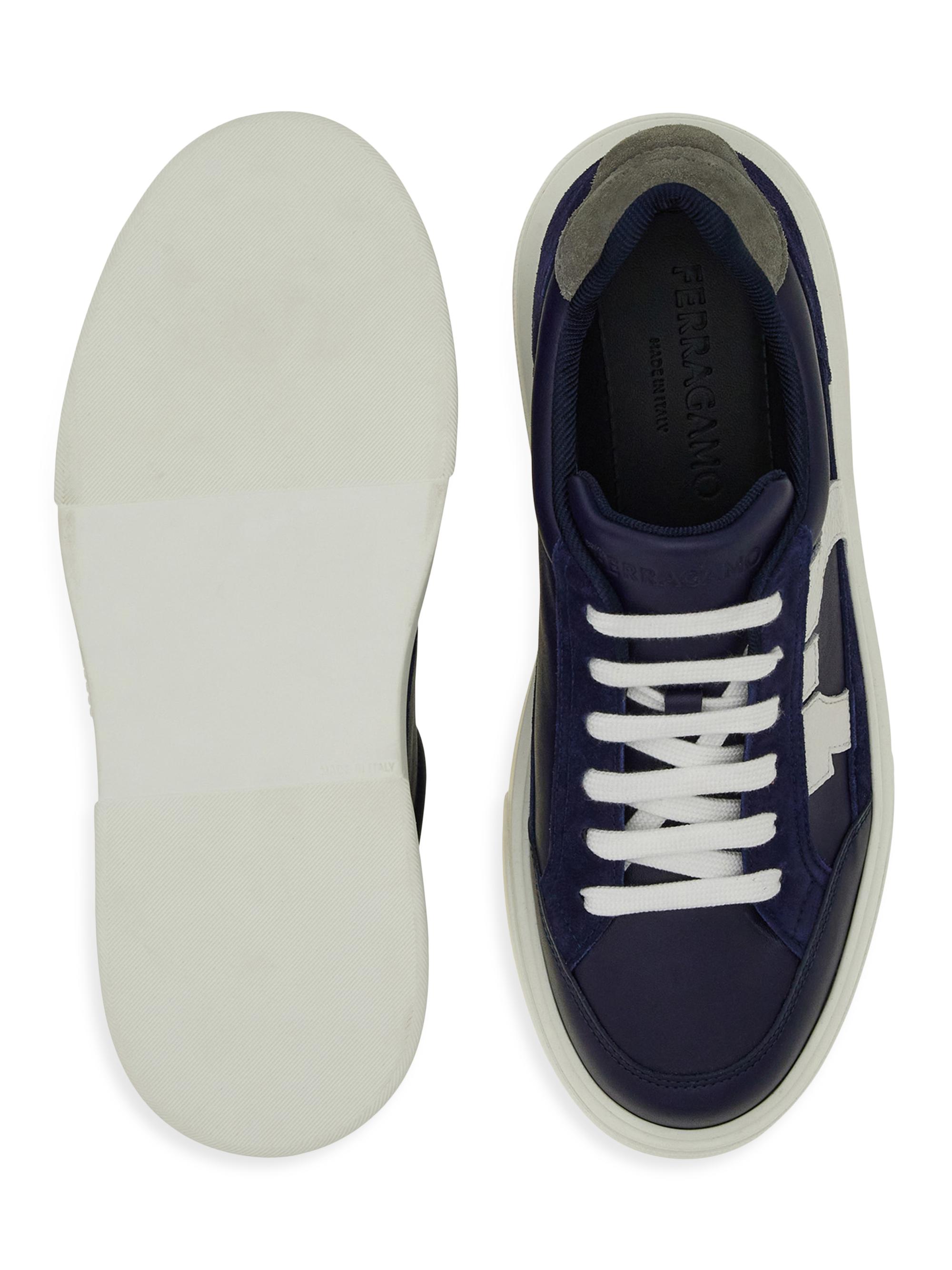 Salvatore Ferragamo スニーカー 6.5 M グレー/ネイビー FERRAGAMO Mixed-Media Sneakers | Saks Fifth Avenue