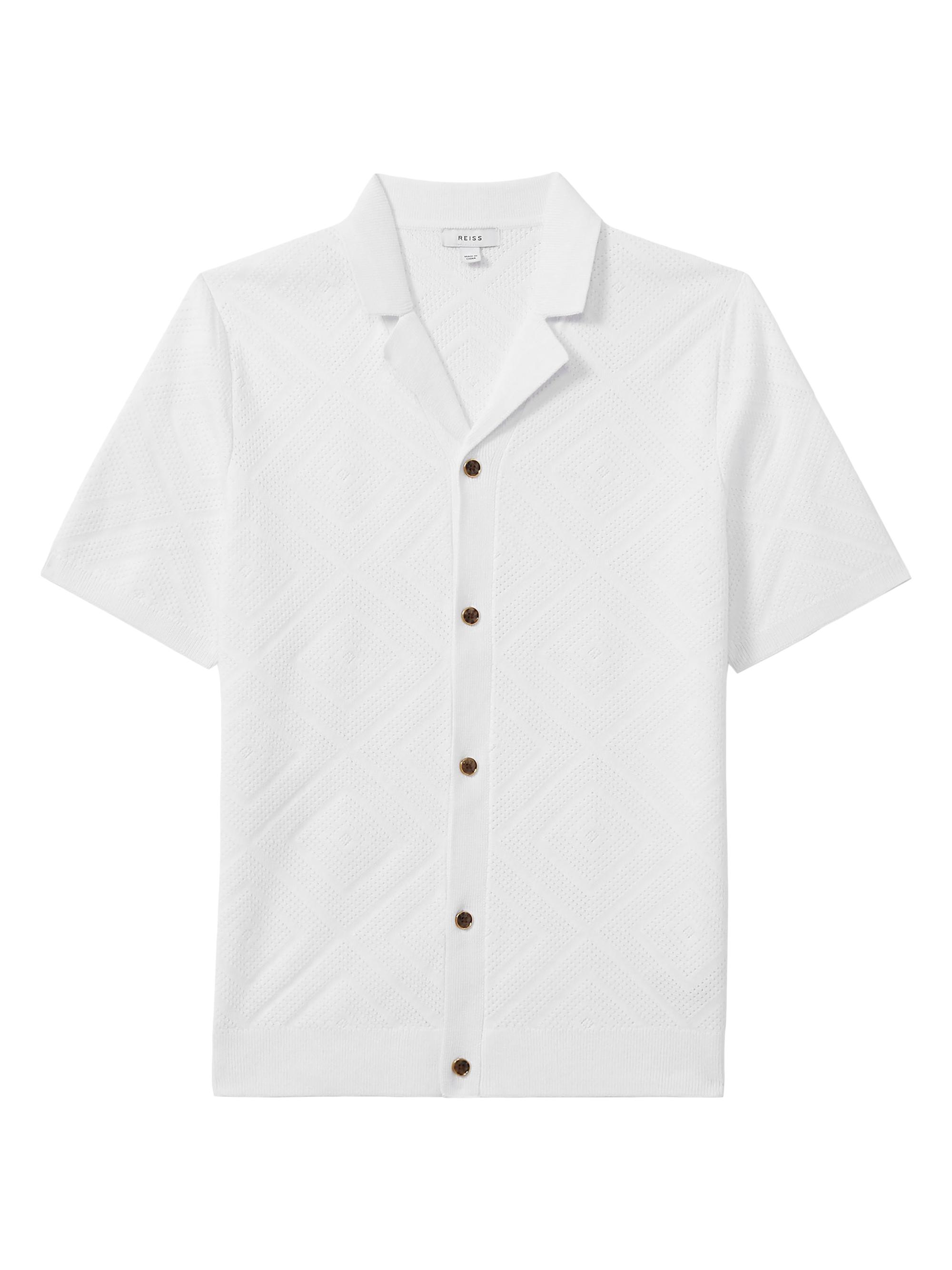 Reiss Men's Biarritz Knit Camp Collar Shirt - White