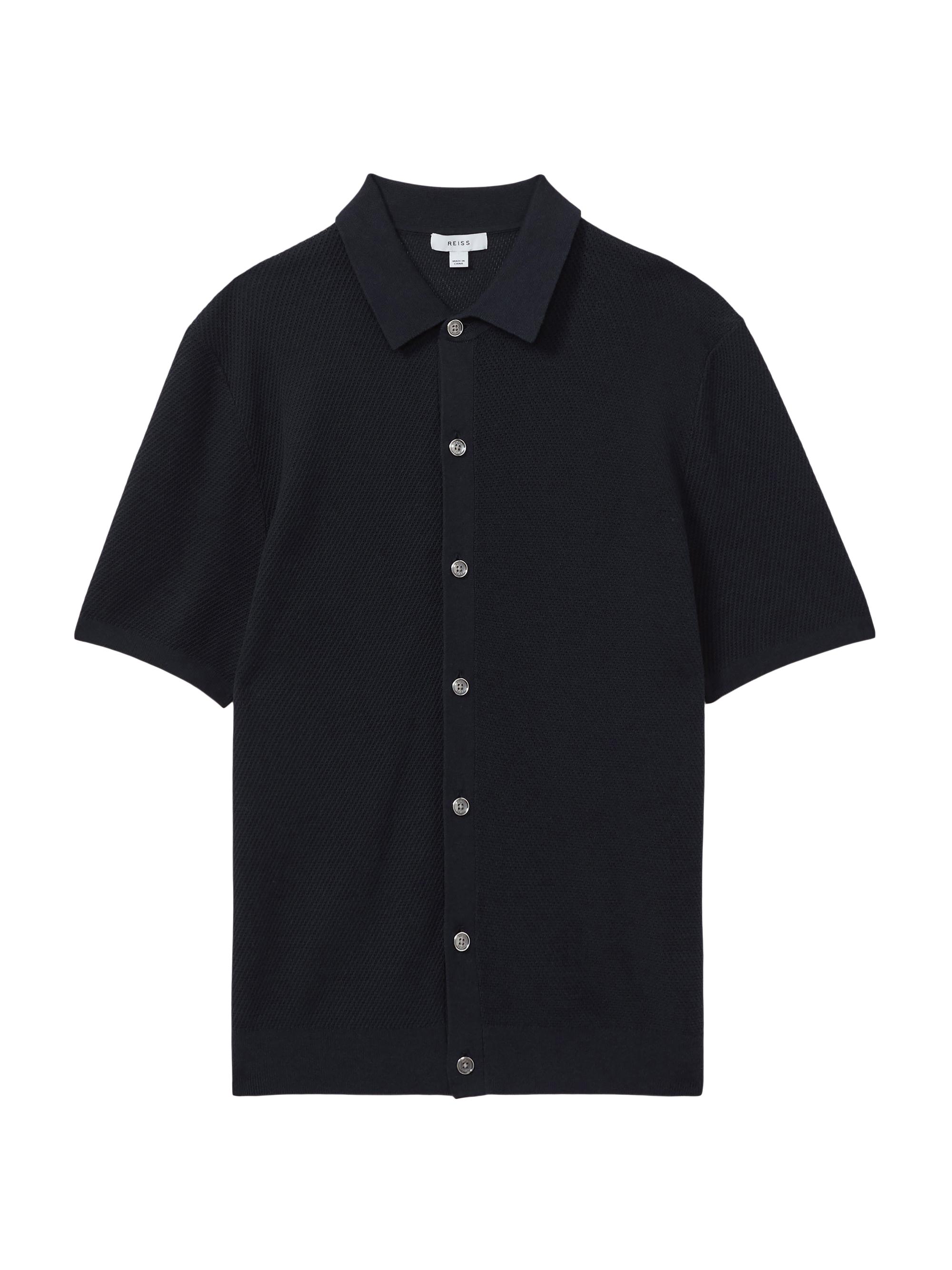 Reiss Men's Bravo Knit Short-Sleeve Shirt - Navy