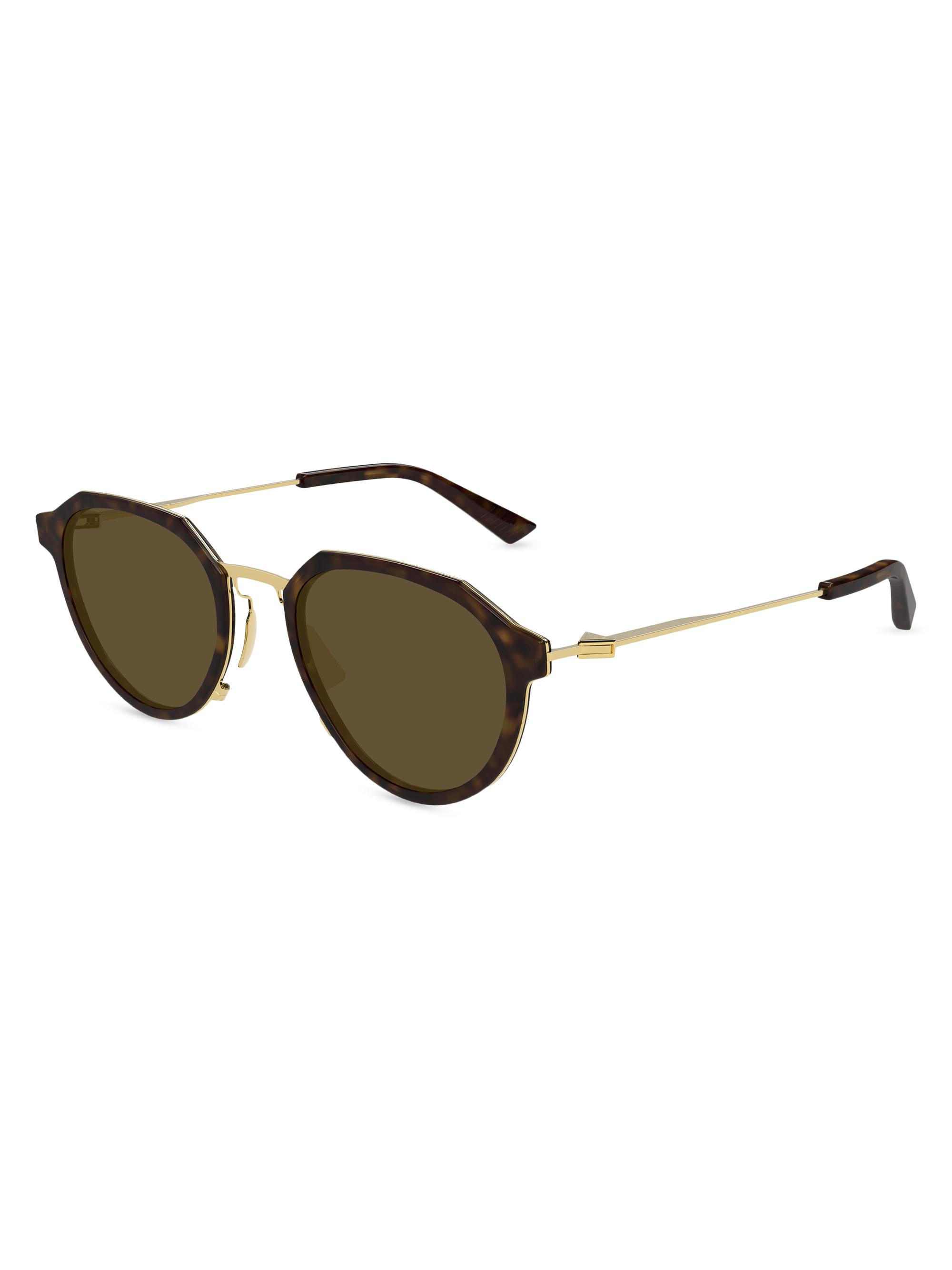 Bottega Veneta Men's Thing Triangle 50MM Round Sunglasses - Green Havana | Thumbnail 3