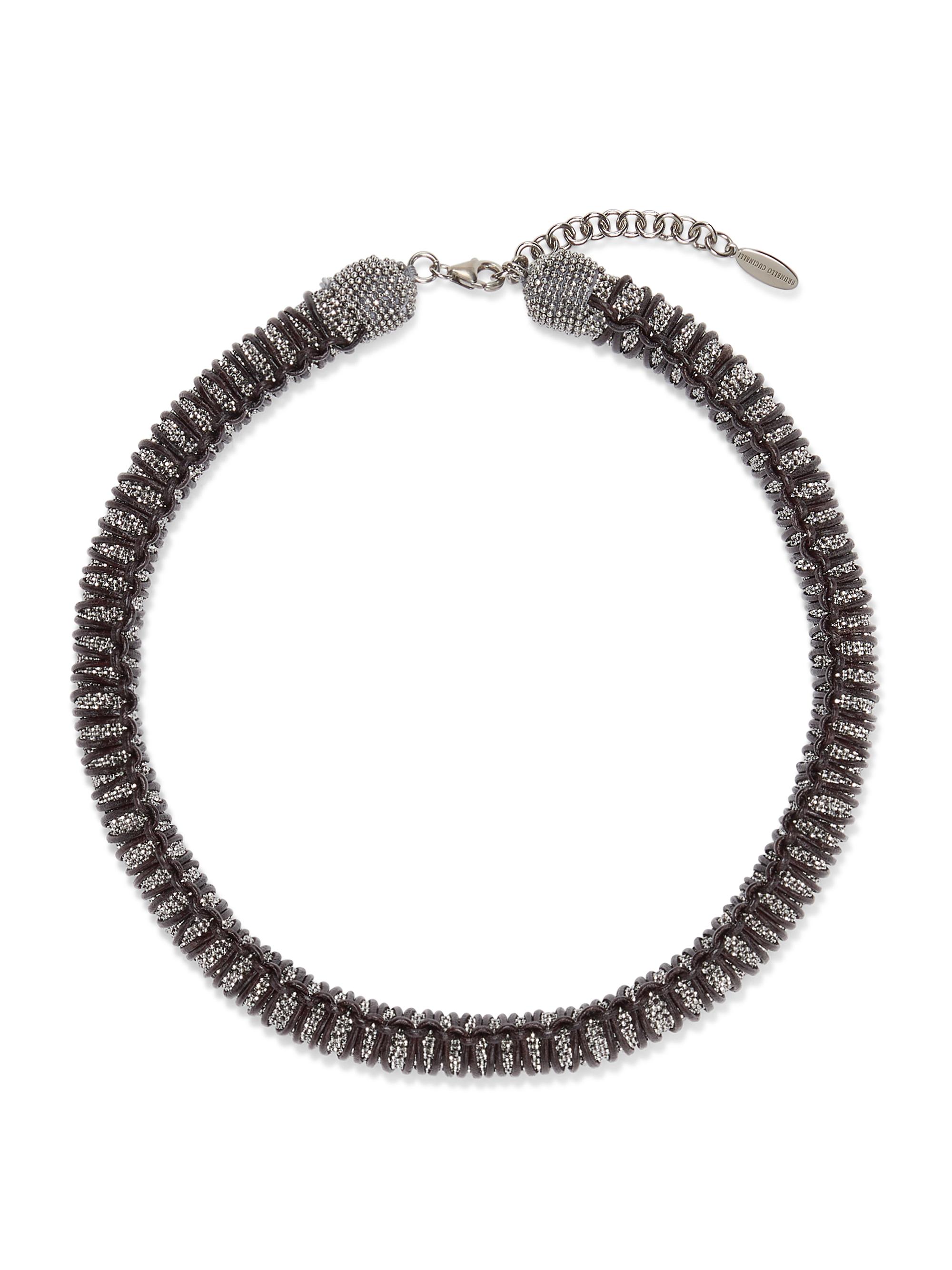 Brunello Cucinelli Women's Monili and Braided Leather Choker - Black Silver