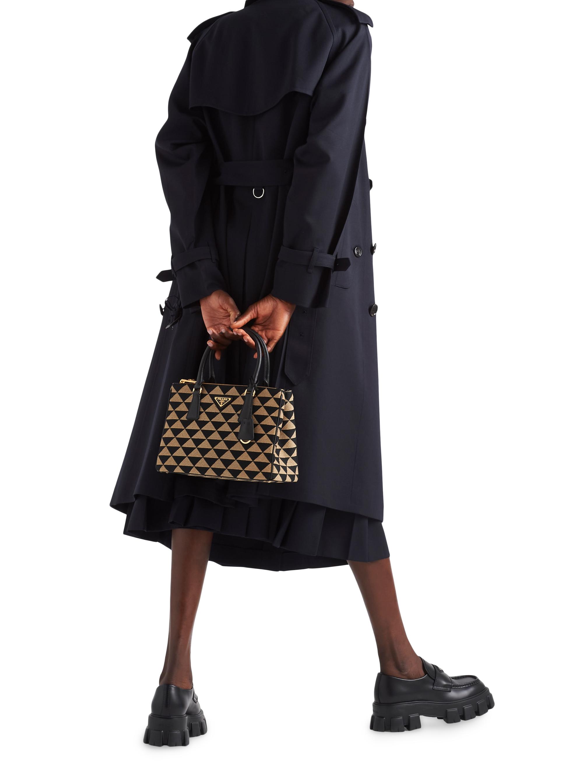 Prada Women's  Symbole Embroidered Fabric Top Handle Bag - Black Brown