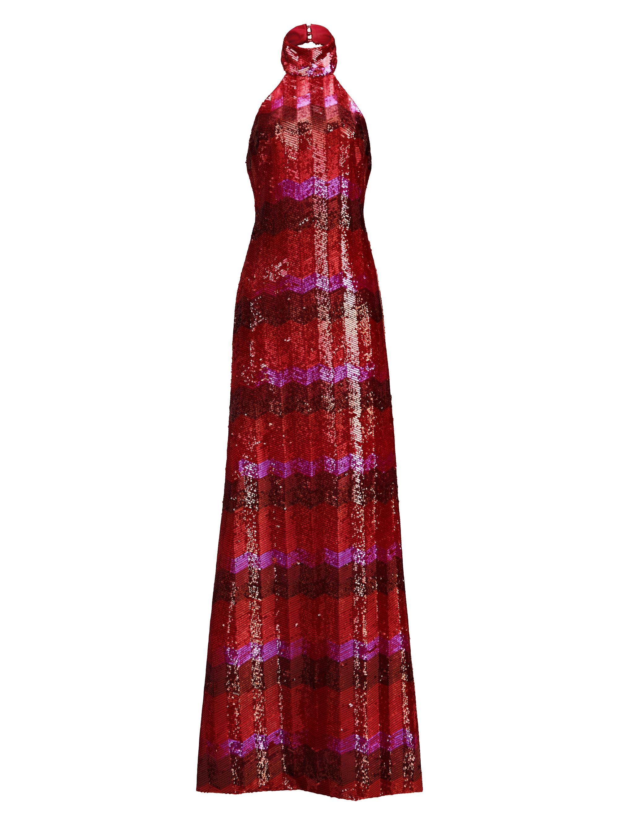 Halston Women's Eira Chevron Sequin Gown - Red Chevron