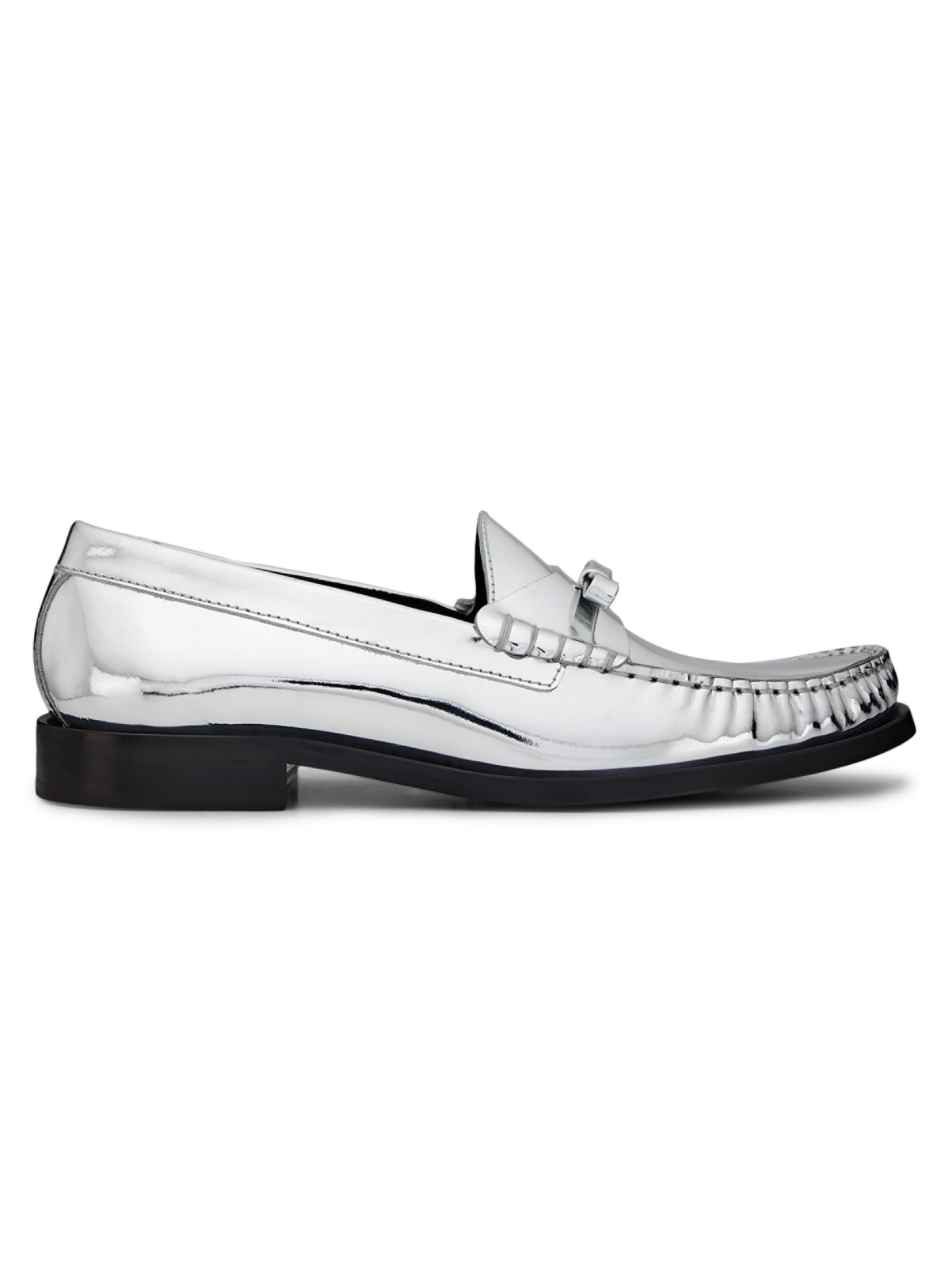 Stuart Weitzman Women's Lottie Bow Leather Loafers - Silver