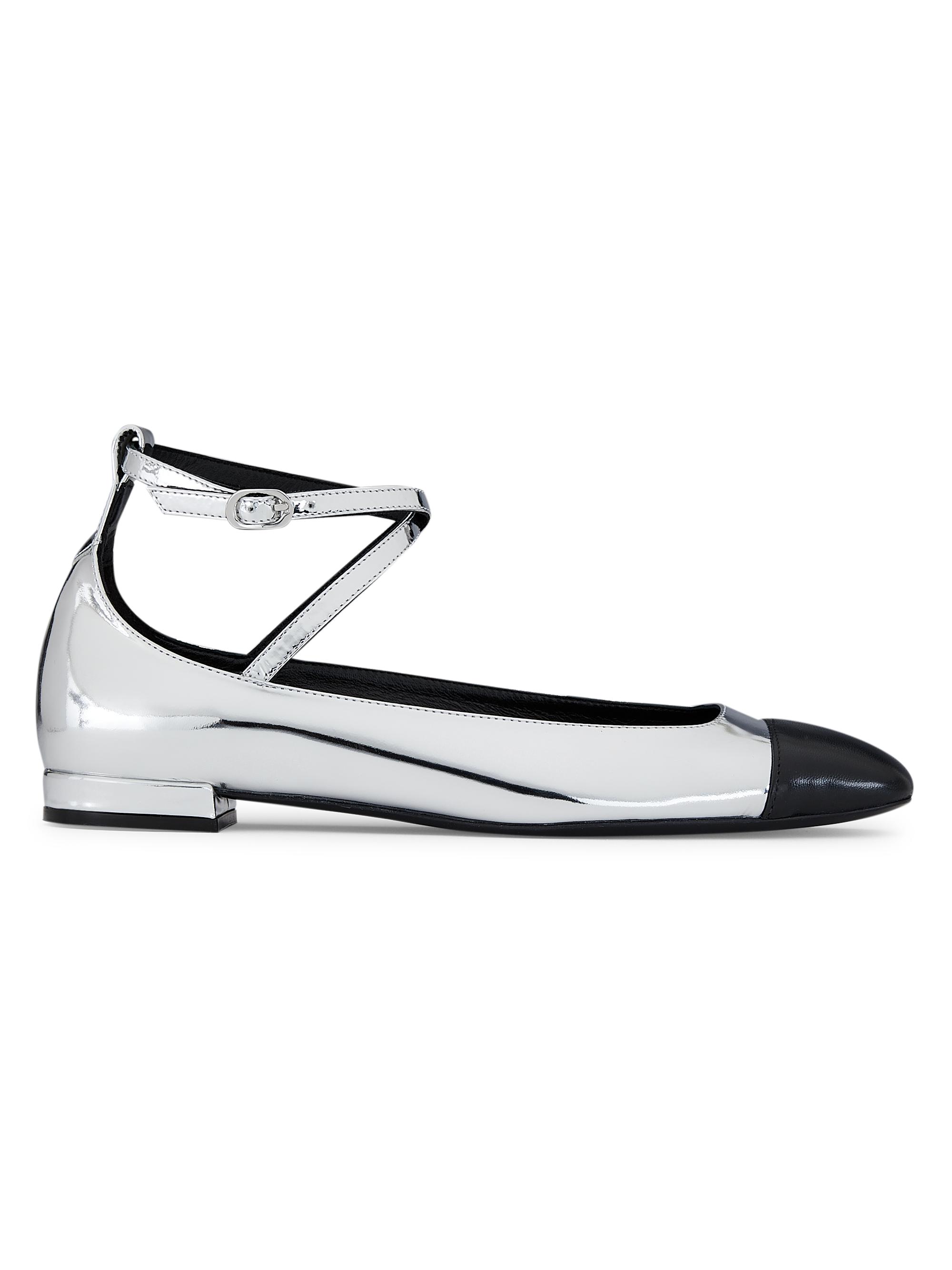 Stuart Weitzman Women's Eden Leather Ankle-Wrap Flats - Silver Black