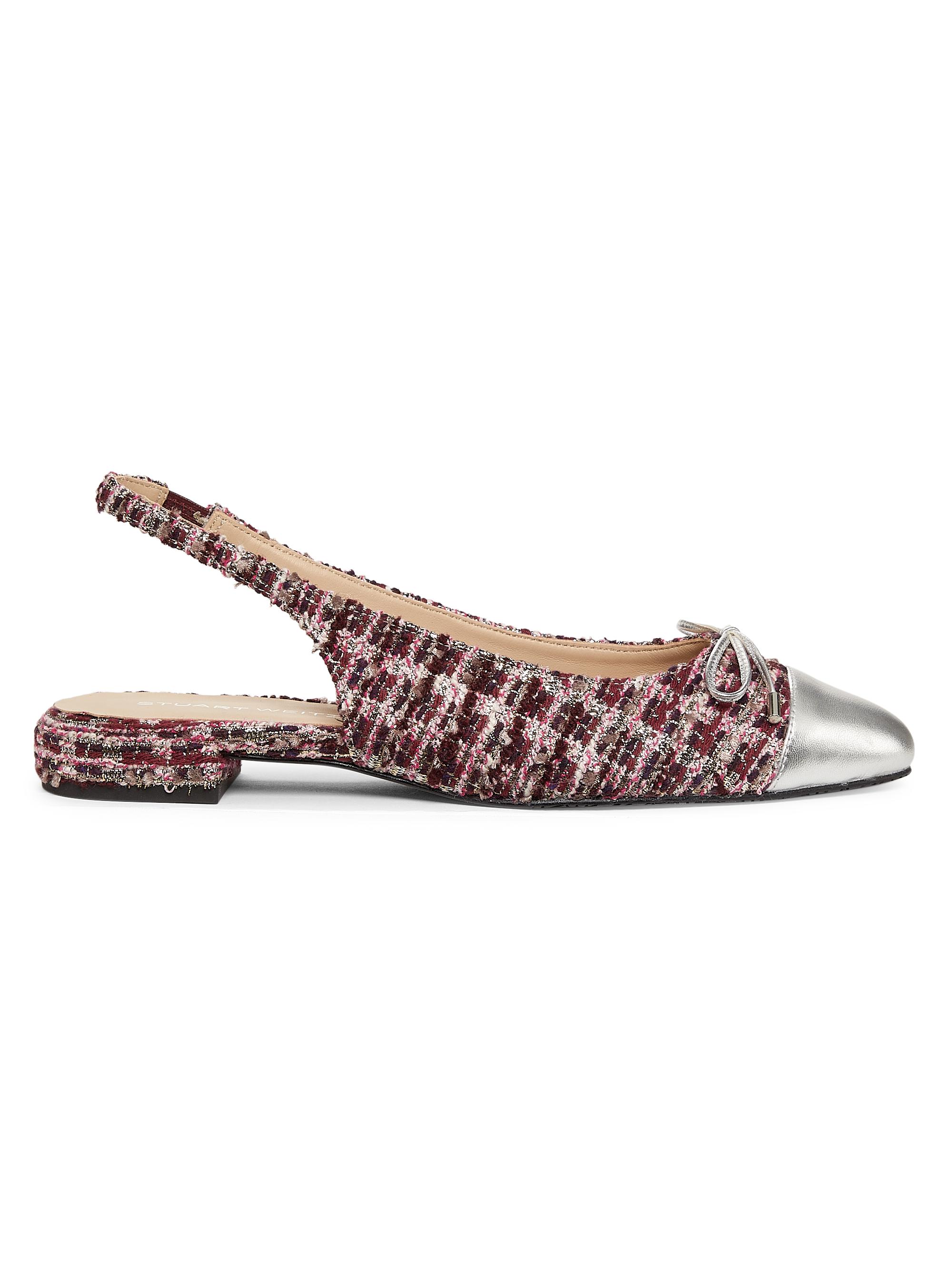 Stuart Weitzman Women's Sleek Bow Sparkle Tweed Slingback Flats - Rosewood Silver