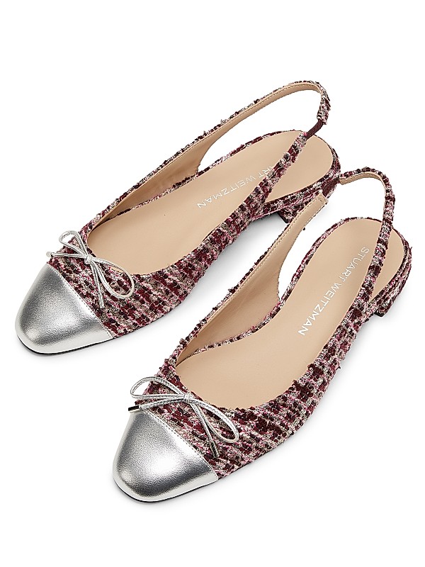 Shop Stuart Weitzman Sleek Bow Sparkle Tweed Slingback Flats Shop Stuart Weitzman Sleek Bow Sparkle Tweed Slingback Flats