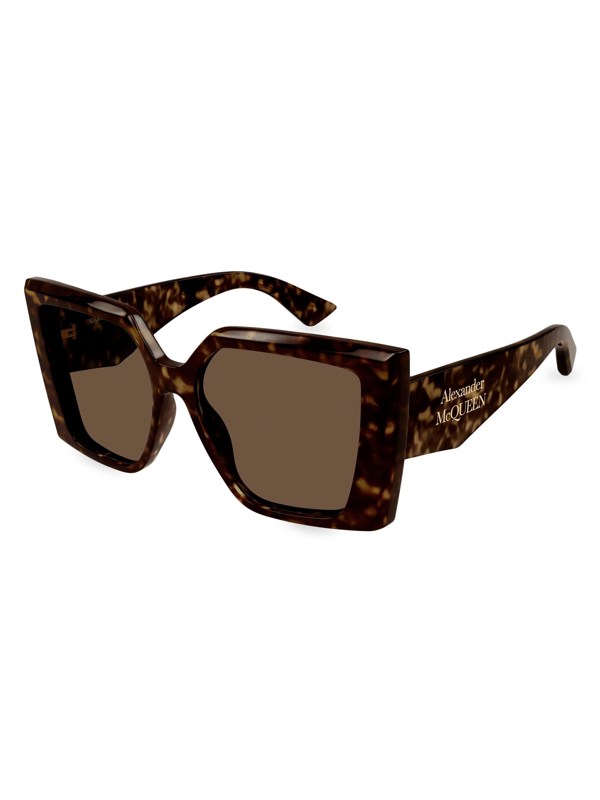 McQueen Women's Stacked Logo 56MM Square Sunglasses - Brown Havana