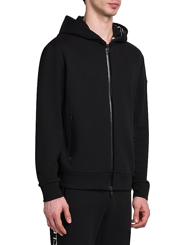 Shop Moncler Logo Cotton Fleece Hooded Zip Up Cardigan Shop Moncler Logo Cotton Fleece Hooded Zip Up Cardigan