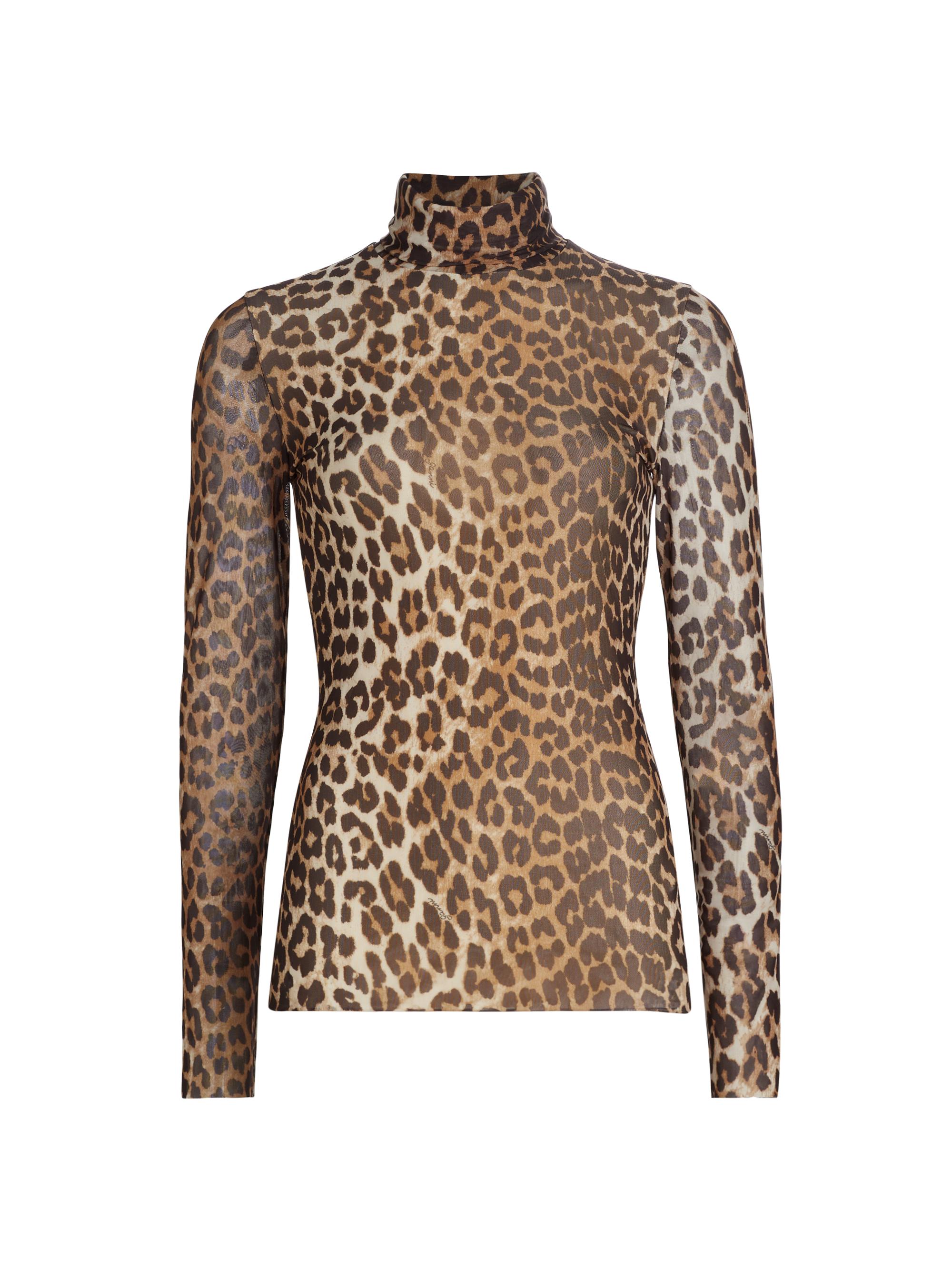 Ganni Women's Leopard Printed Mesh Top - Leopard