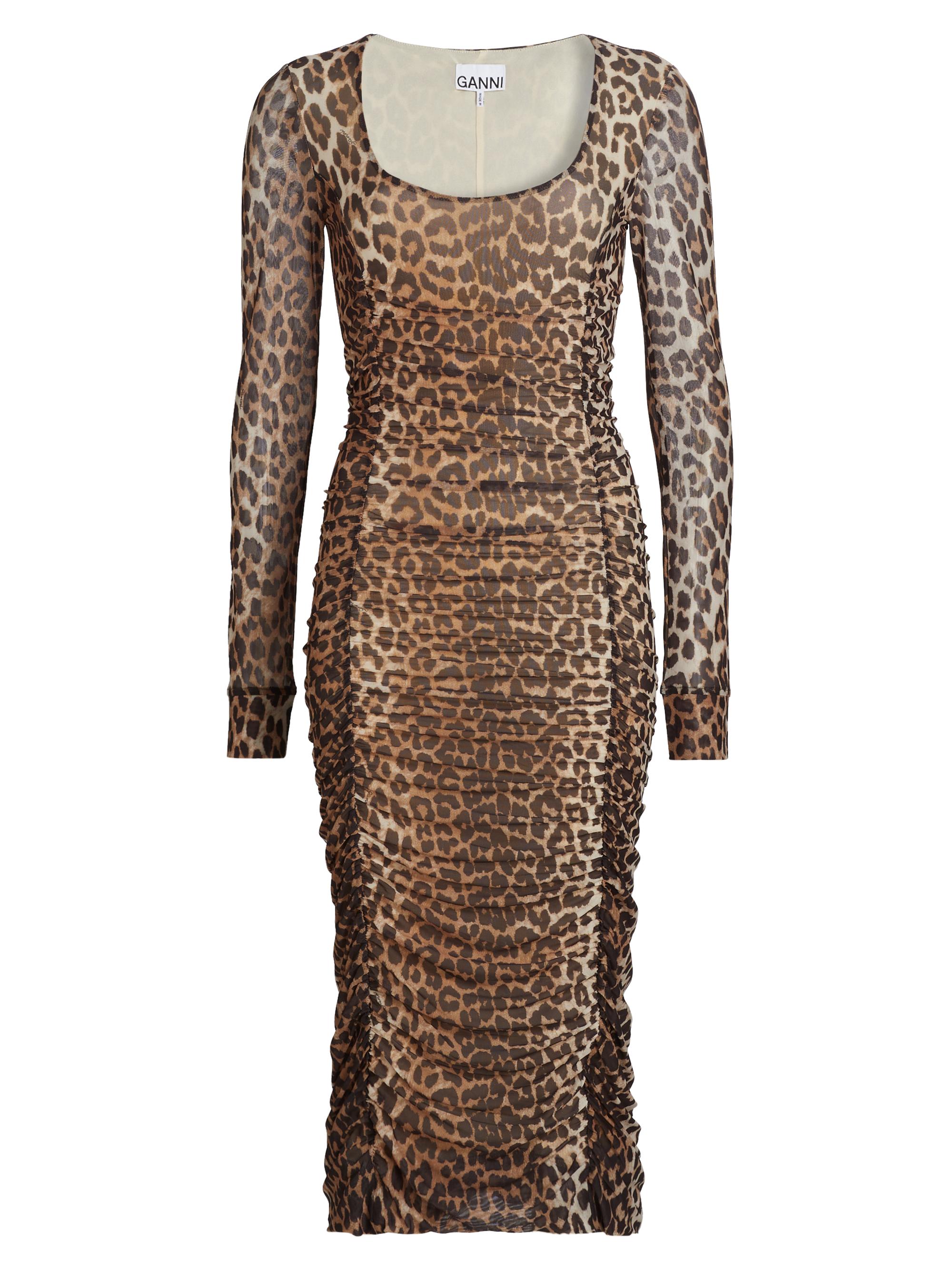 Ganni Women's Leopard Printed Mesh Midi-Dress - Leopard