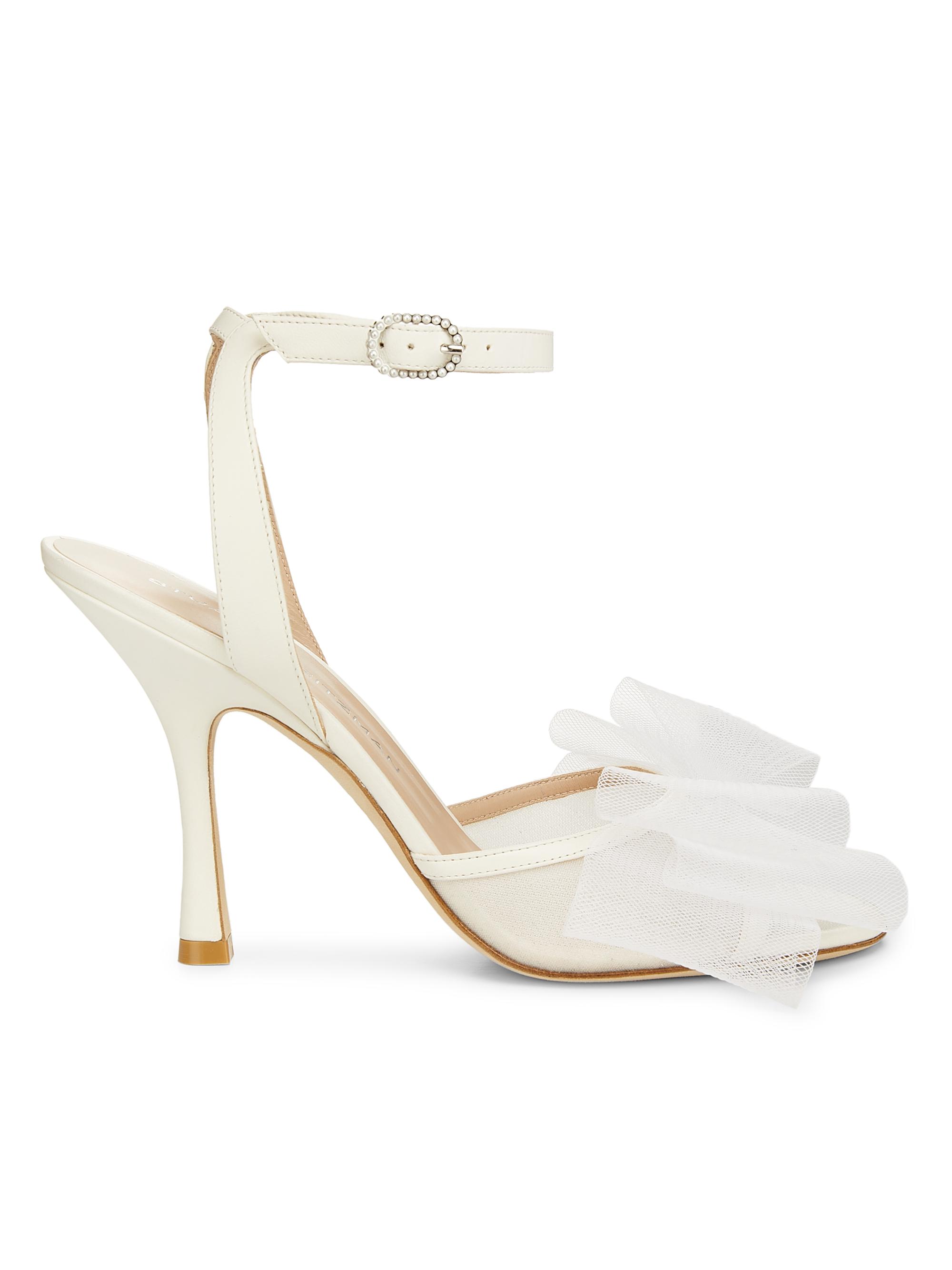 Stuart Weitzman Women's Blushing Bow 100MM Mesh & Leather Sandals - Cream White