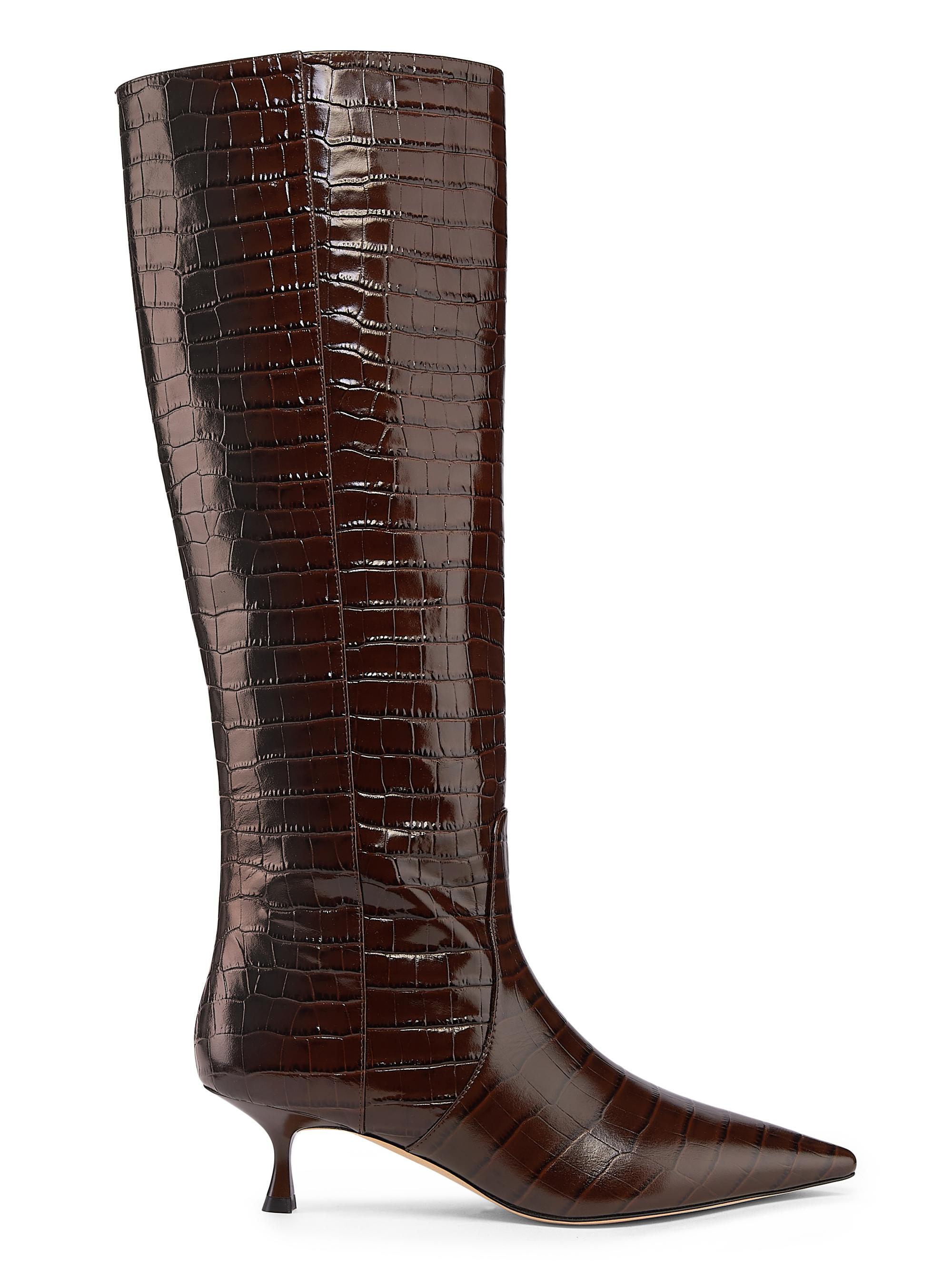 Stuart Weitzman Women's Naomi 50MM Crocodile-Embossed Leather Boots - Walnut