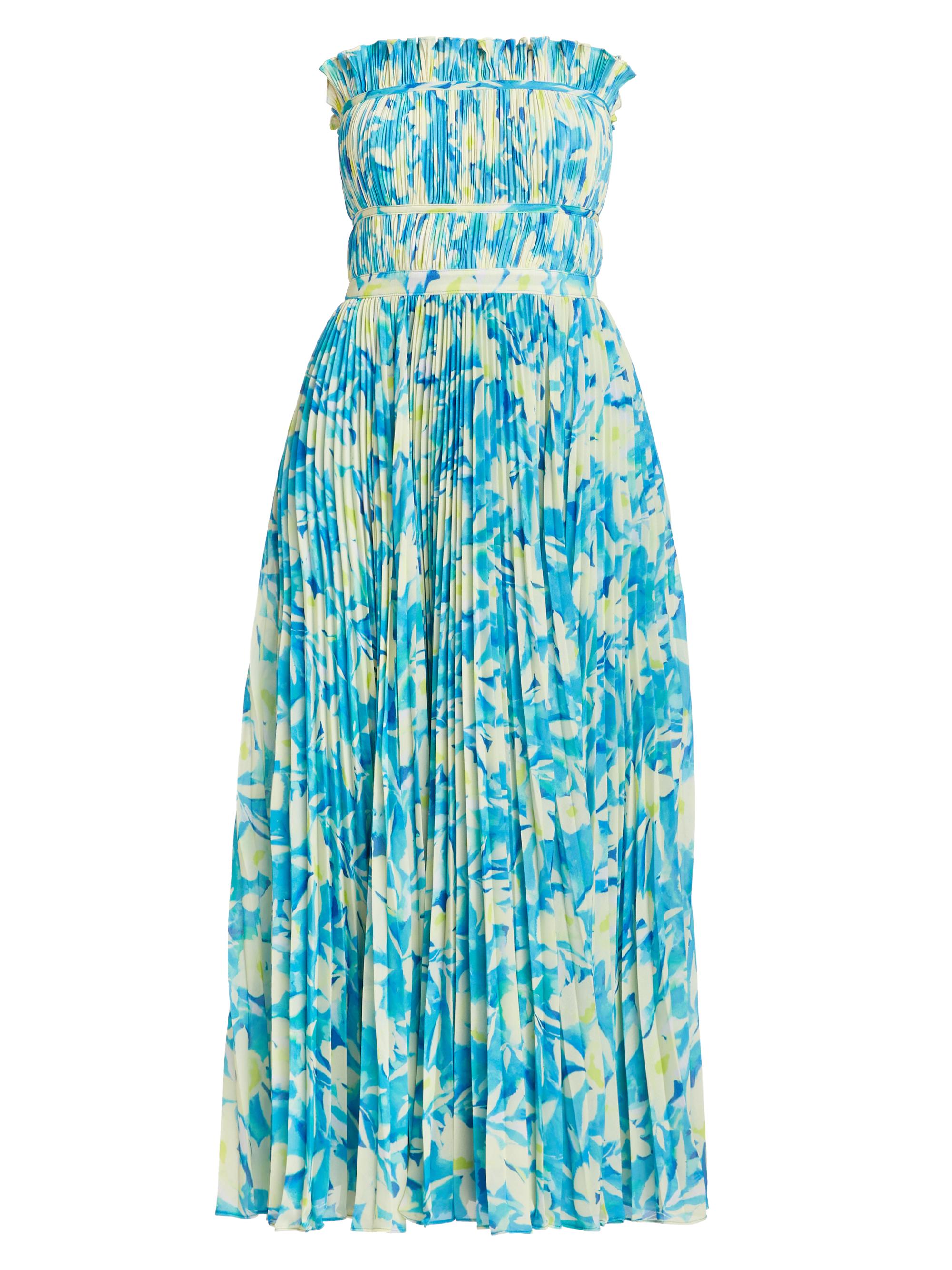 Amur Women's Scottie Floral Pleated Strapless Midi-Dress - True Blue Pansy
