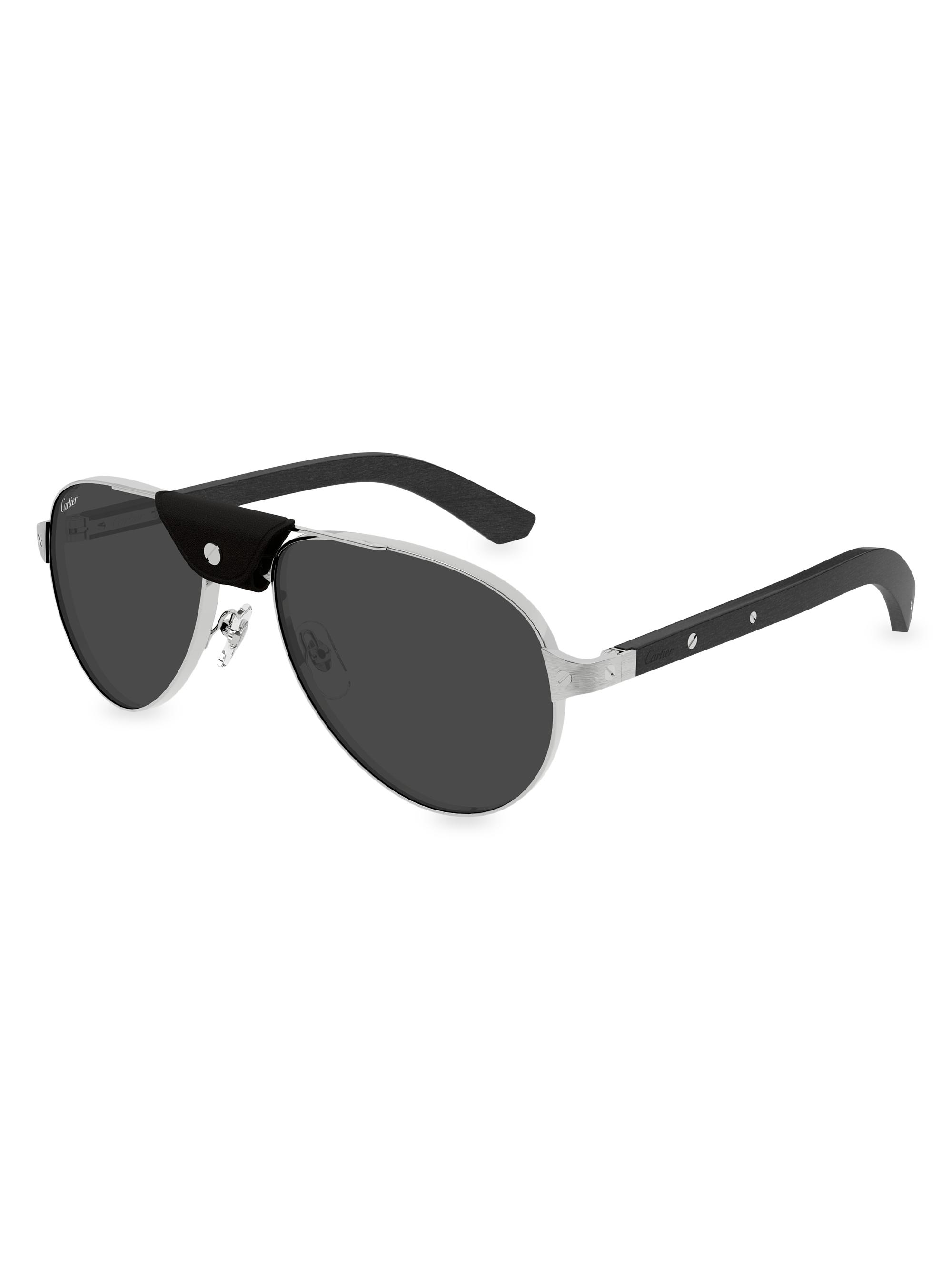 Cartier Men's Santos Evolution 56MM Pilot Sunglasses - Dark Grey Silver